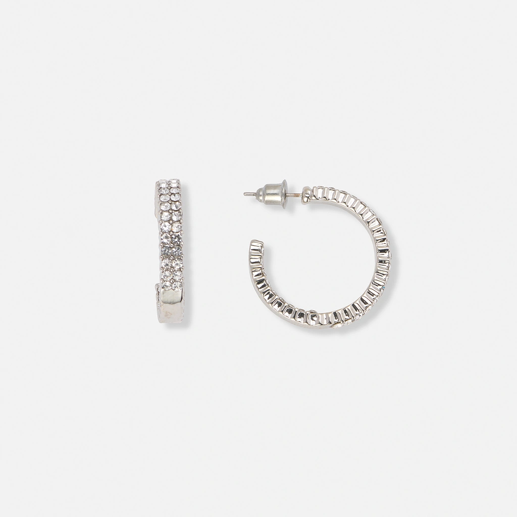 Silverfärgade hoops, två rader stenar - 20mm