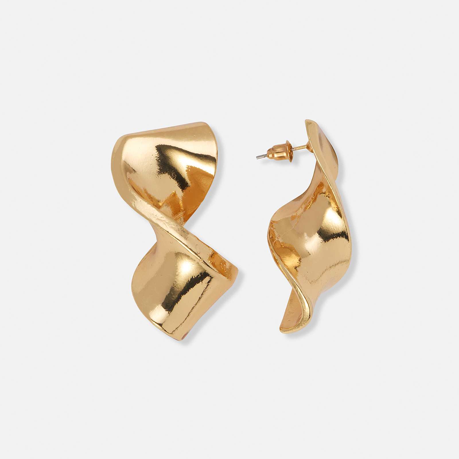 Guldfärgade örhängen, vriden form - 20x40mm