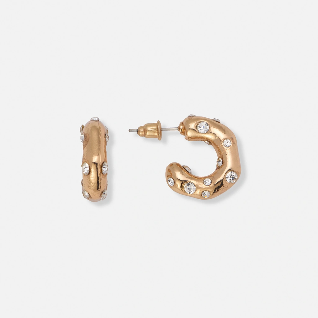 Guldfärgade hoops med vita stenar - 20mm