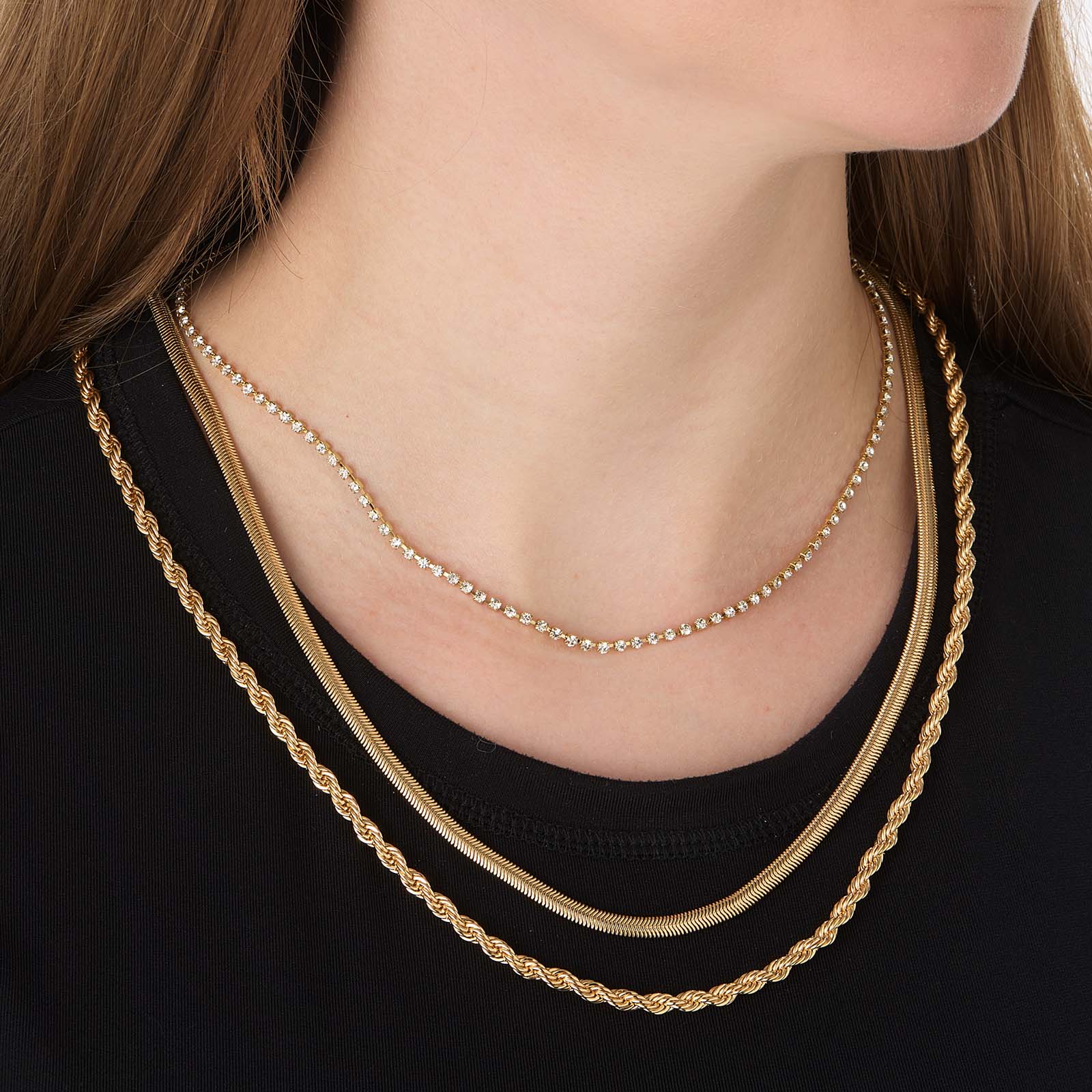 Treradigt guldfärgat halsband i olika stilar - 38+8cm