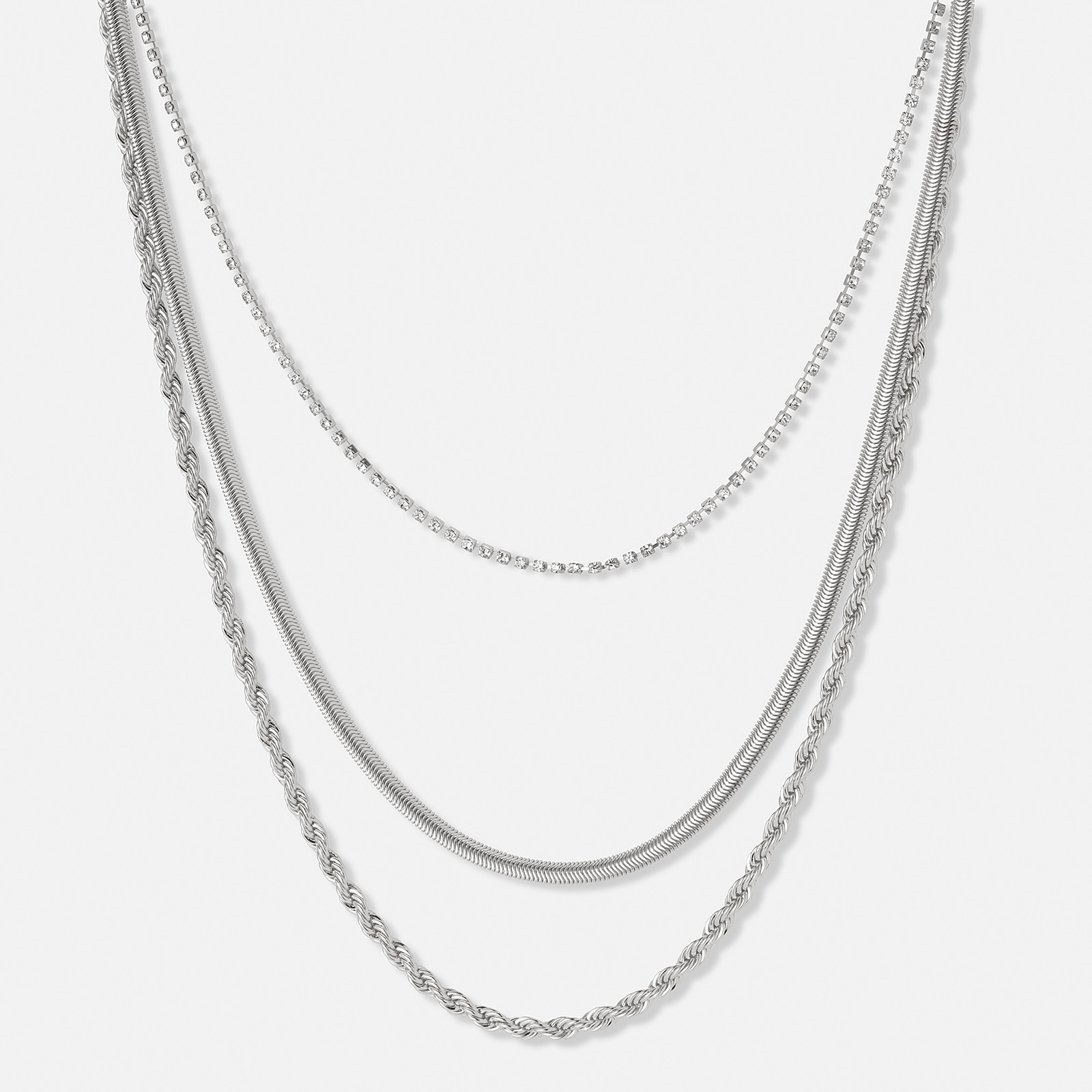 Treradigt silverfärgat halsband i olika stilar - 38+8cm