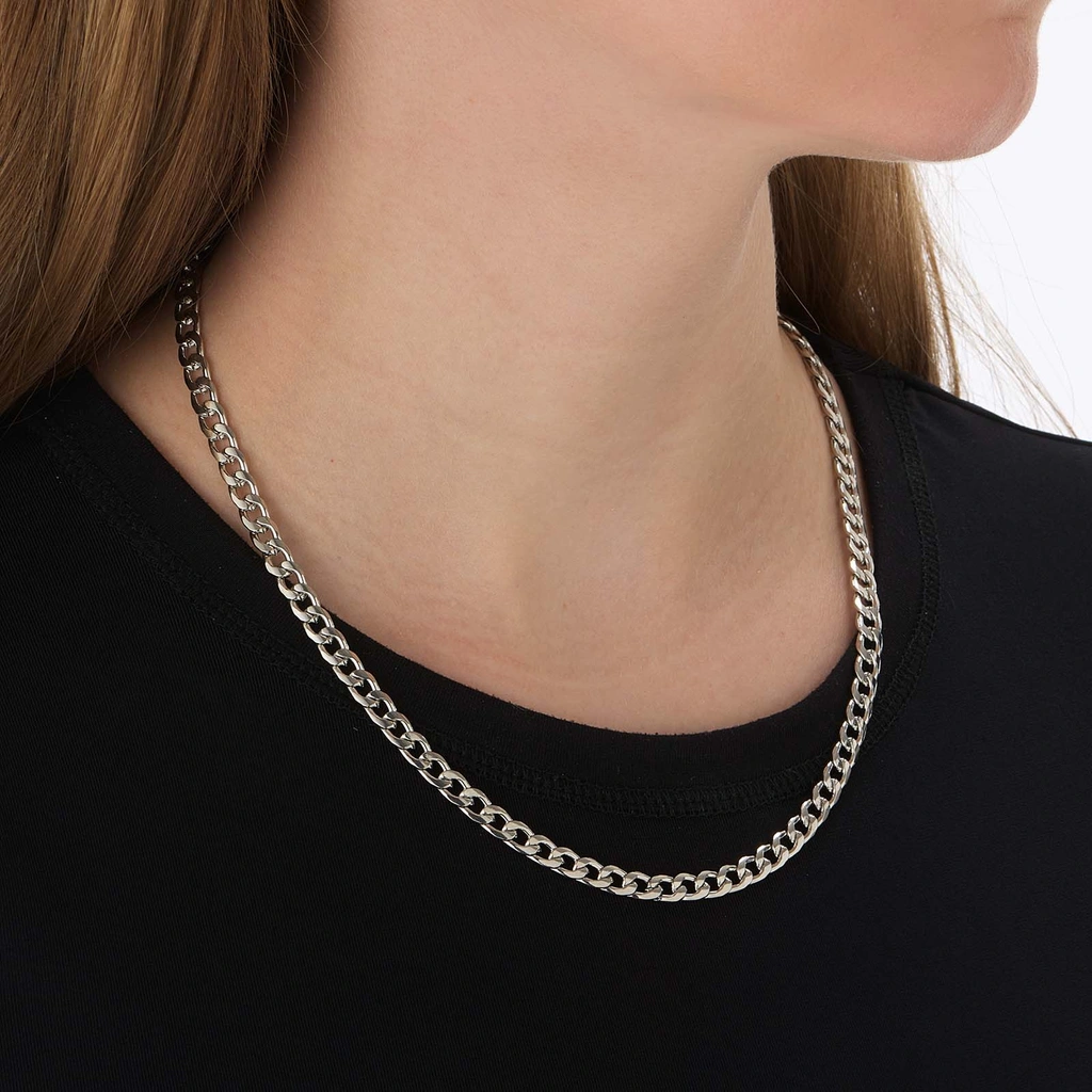 Silverfärgat halsband, pansarlänk - 38+8cm