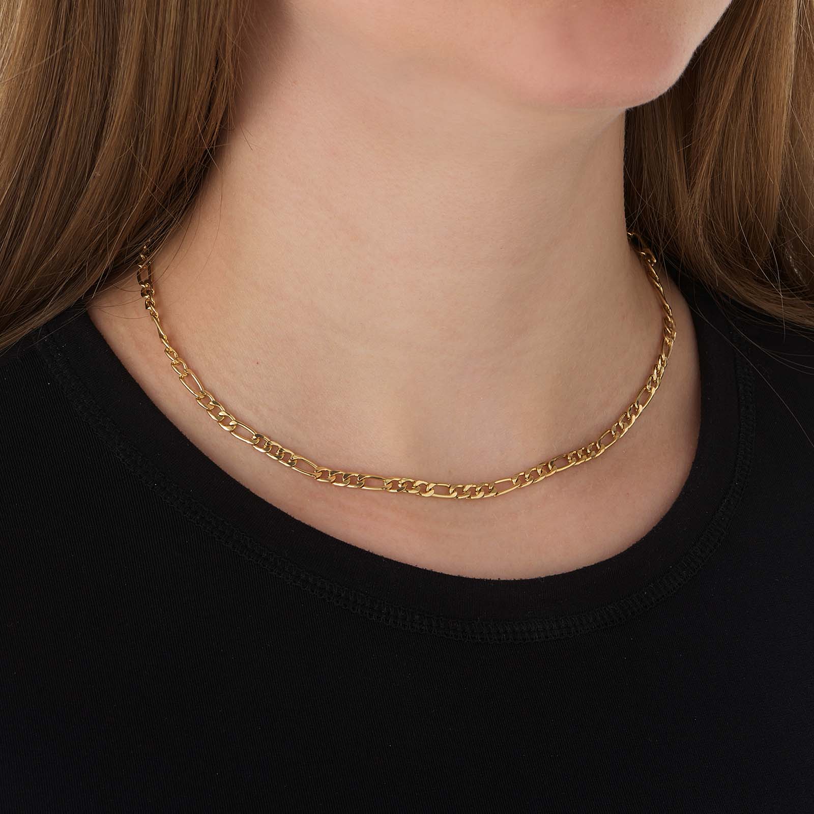 Guldfärgat  halsband, figarolänk  - 38+8cm