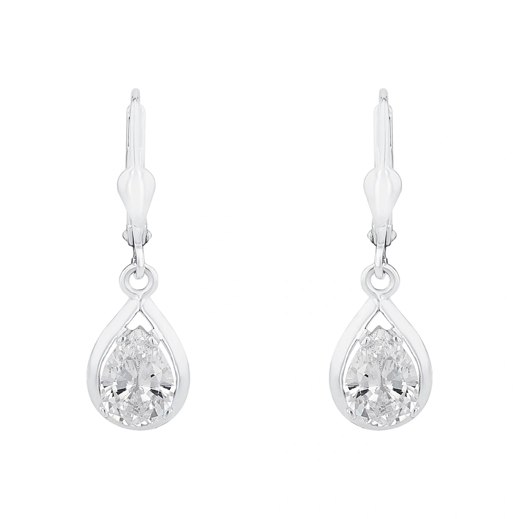Silverörhängen, hängande droppformade stenar - 28 mm