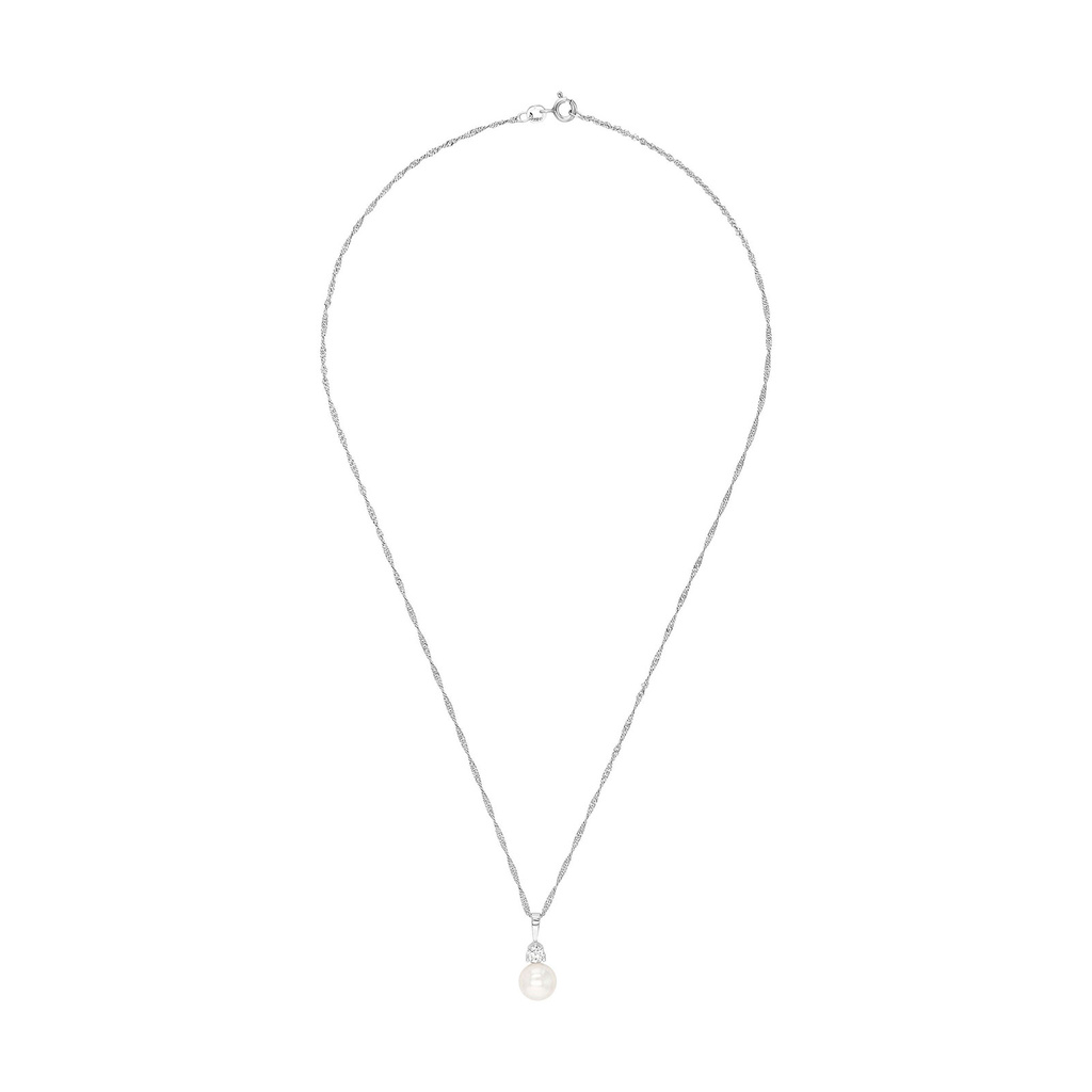 Silverhalsband, cirkel med vita stenar - 45 cm