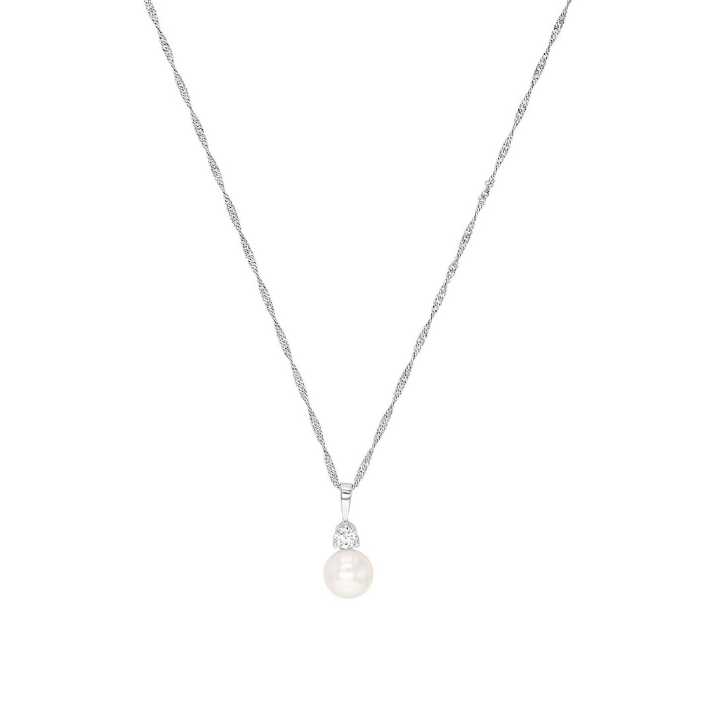 Silverhalsband, cirkel med vita stenar - 45 cm