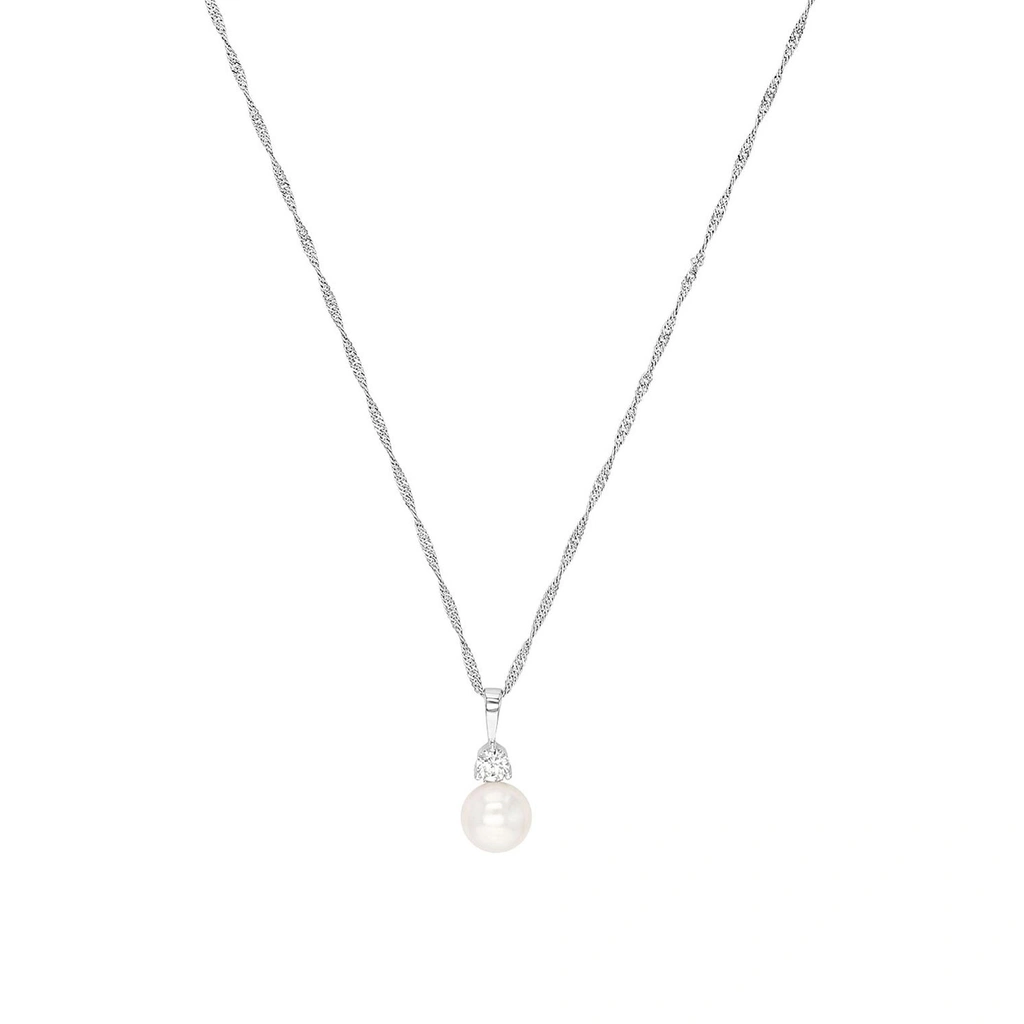 Silverhalsband, cirkel med vita stenar - 45 cm