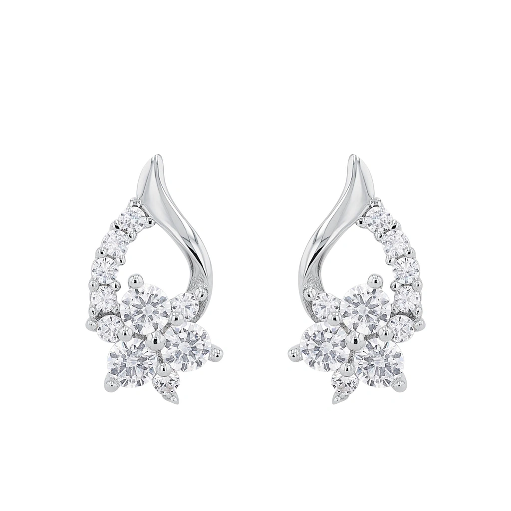 Silverörhängen droppform med blommor