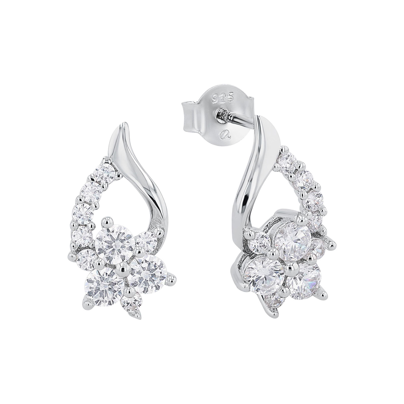 Silverörhängen droppform med blommor