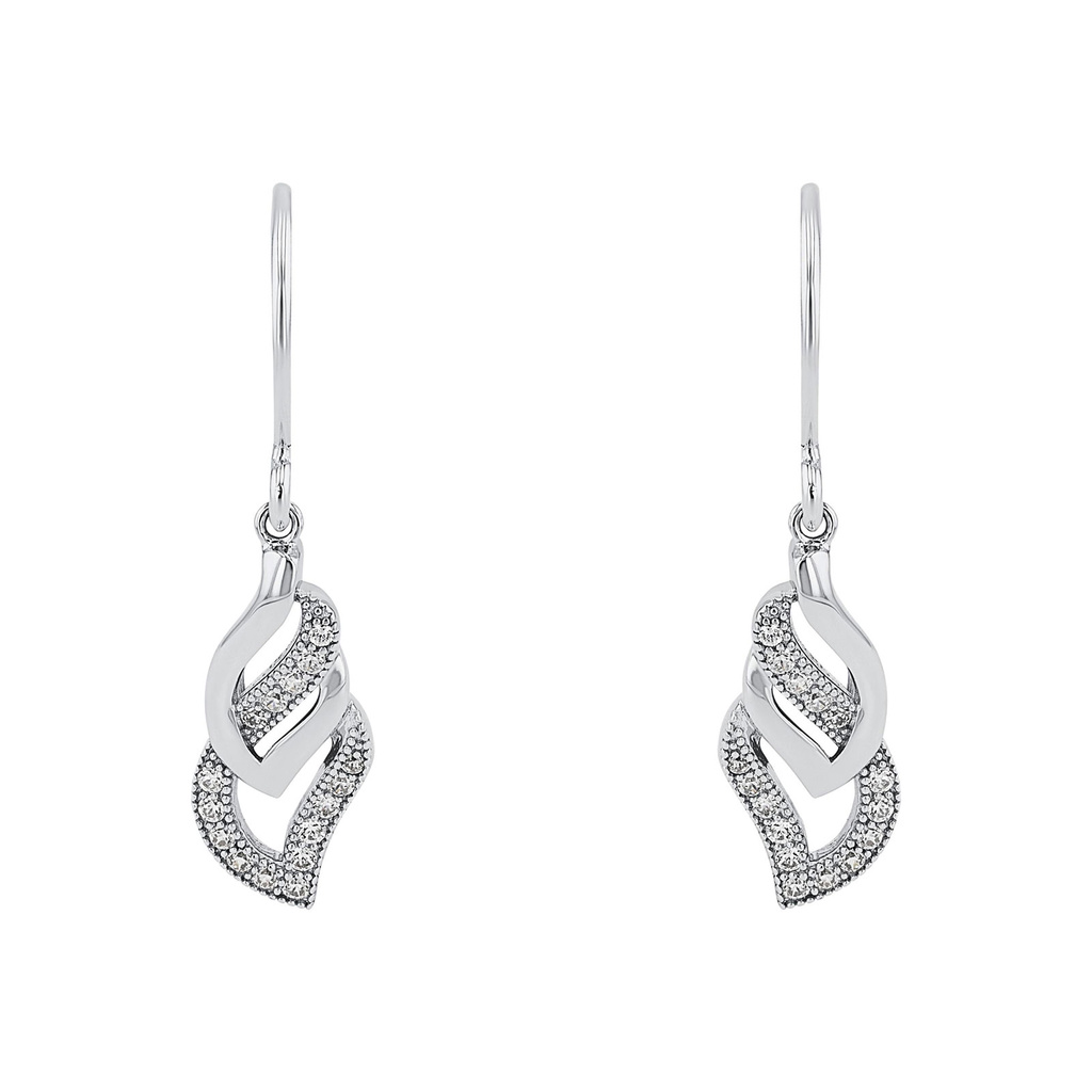 Silverörhängen, krokar mönstrade blad - 21 mm