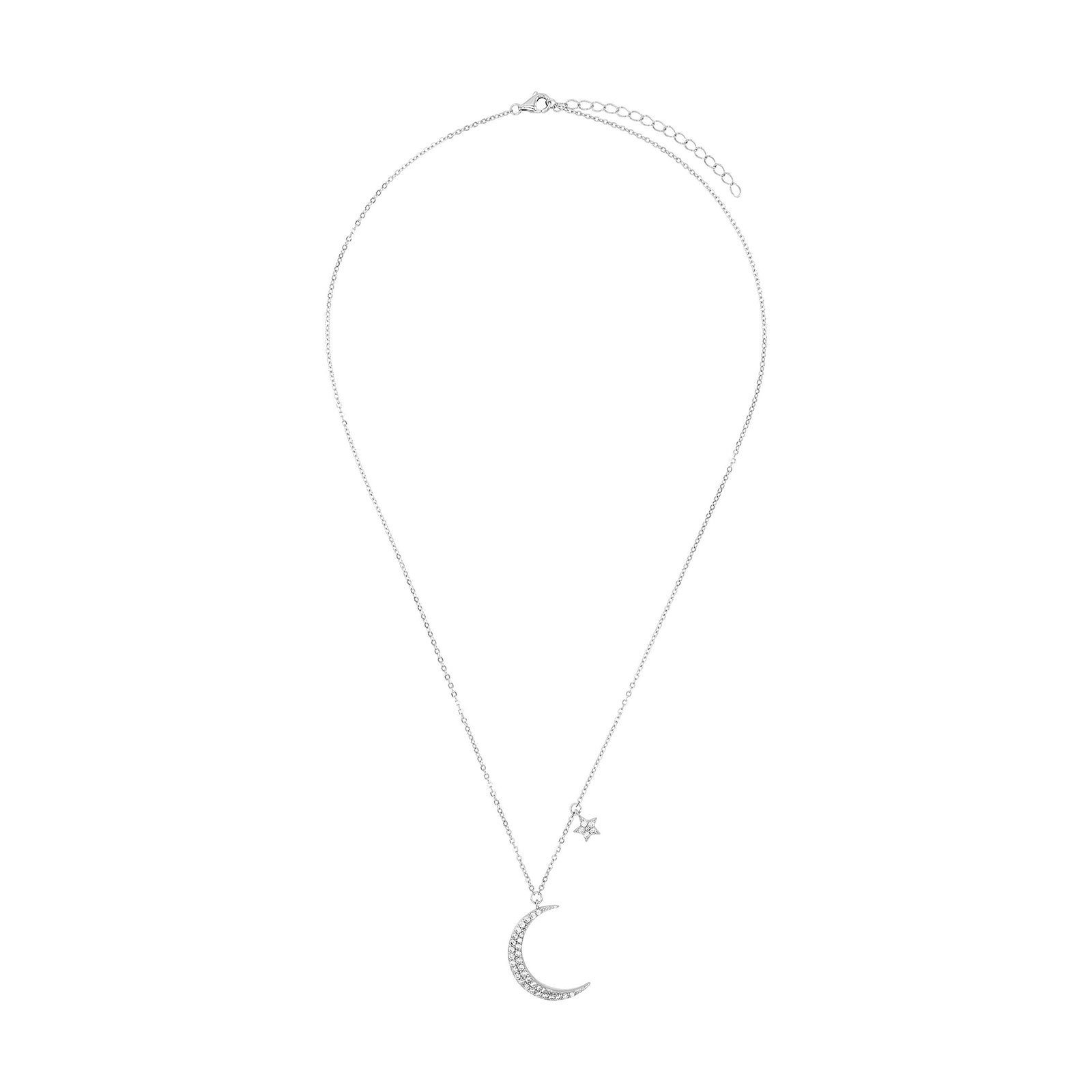 Silverhalsband, rektangel med vita stenar - 45–50 cm