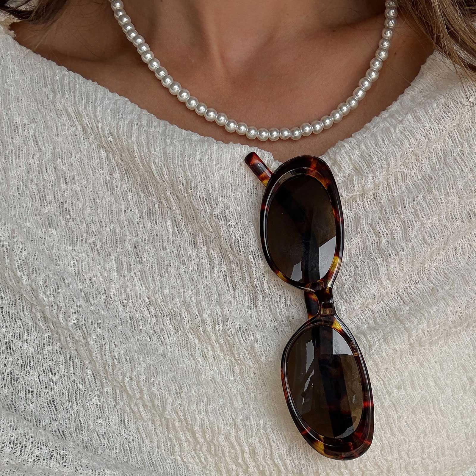 Pärlhalsband - vita pärlor, 40+6cm