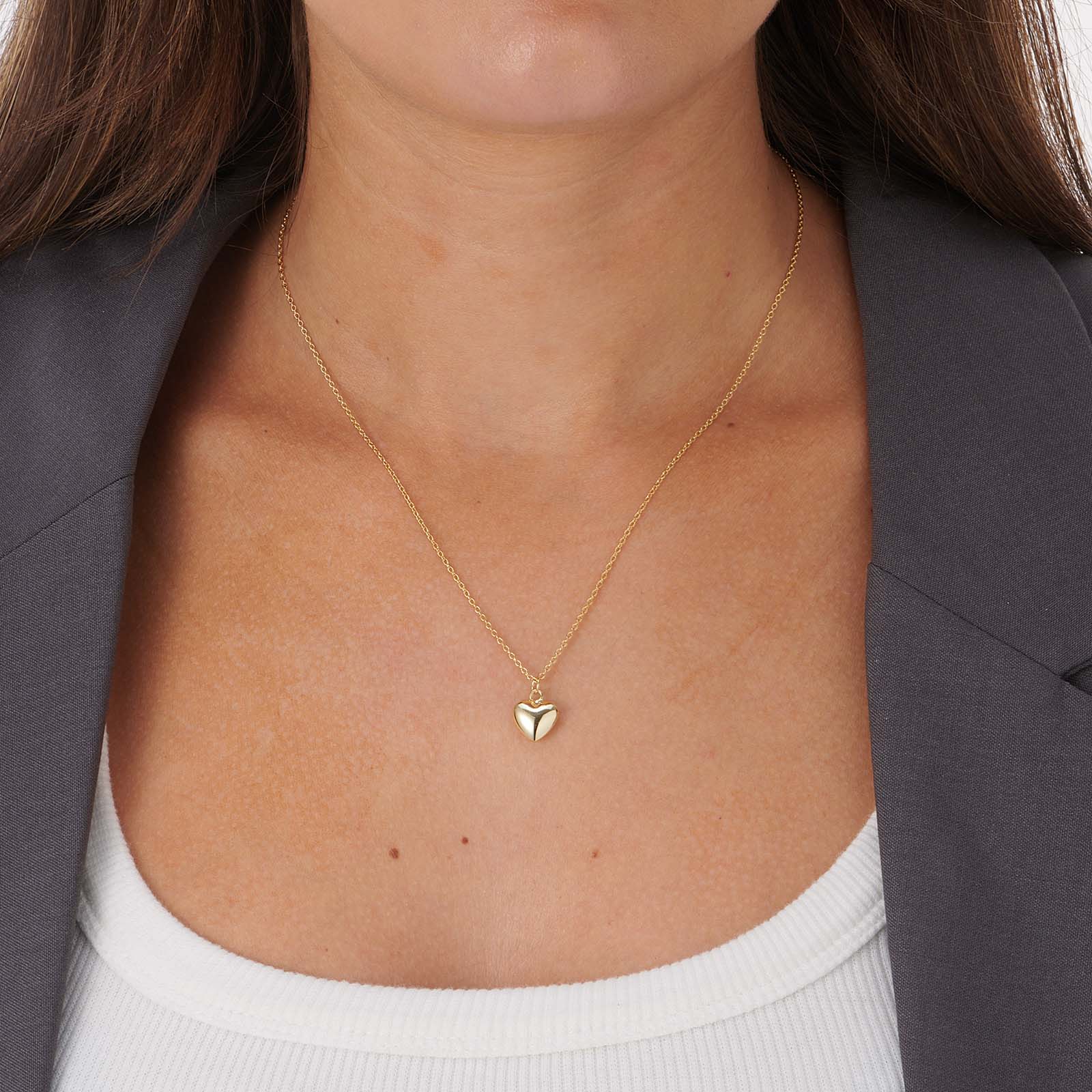 Guldpläterat silverhalsband, kedja med 10 mm hjärta - 42+3cm