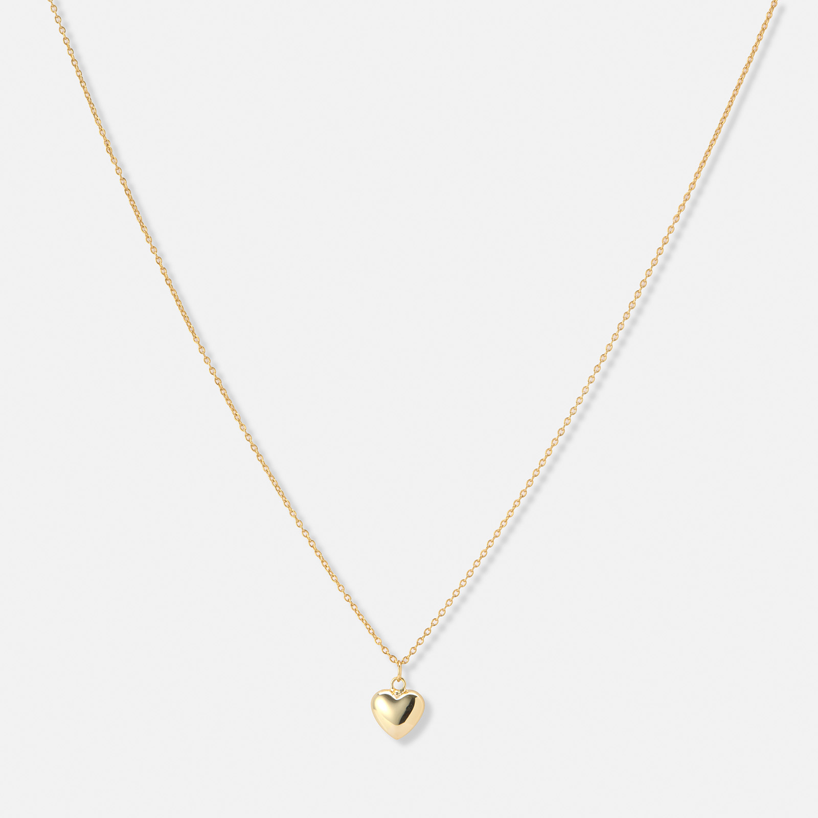 Guldpläterat silverhalsband, kedja med 10 mm hjärta - 42+3cm