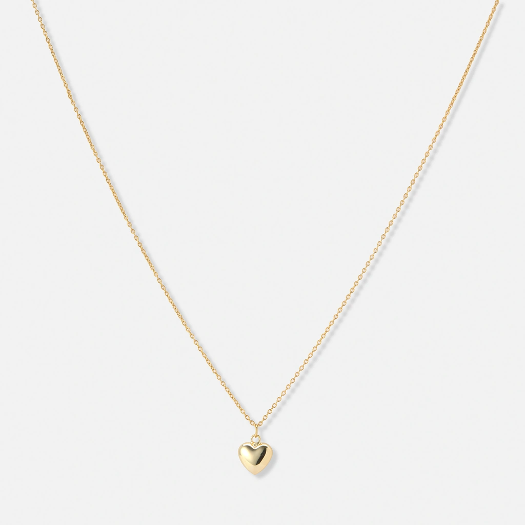 Guldpläterat silverhalsband, kedja med 10 mm hjärta - 42+3cm