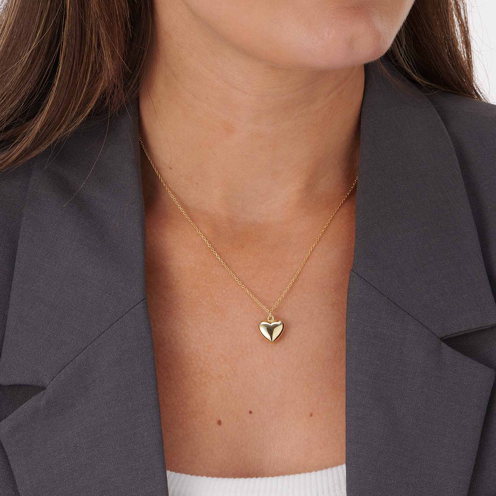 Guldpläterat silverhalsband, kedja med 12 mm hjärta - 42+3cm