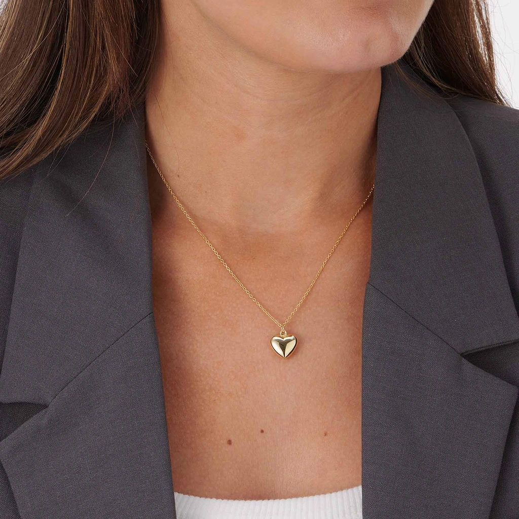 Guldpläterat silverhalsband, kedja med 12 mm hjärta - 42+3cm