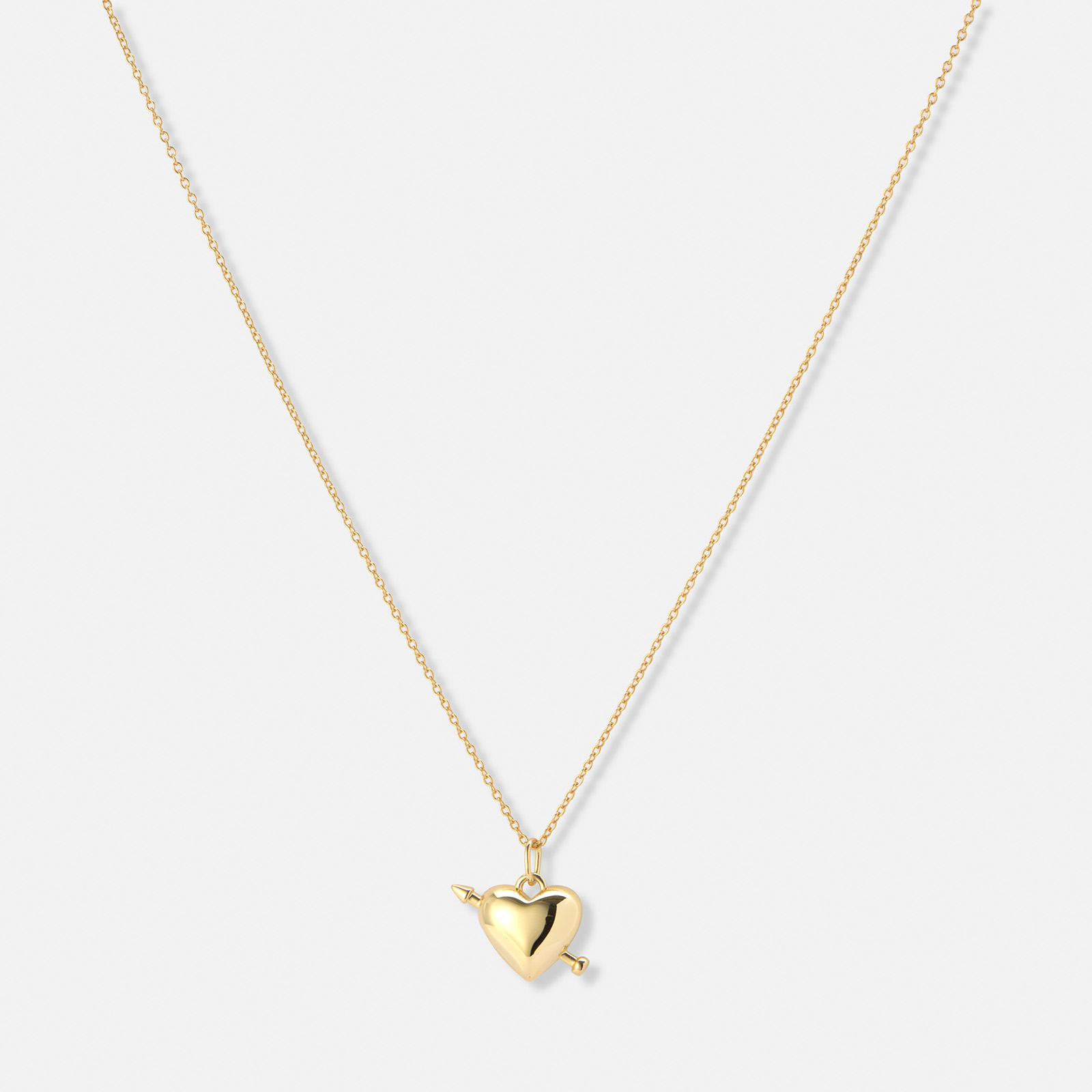 Guldpläterat silverhalsband, 17mm hjärta med pil - 42+3cm