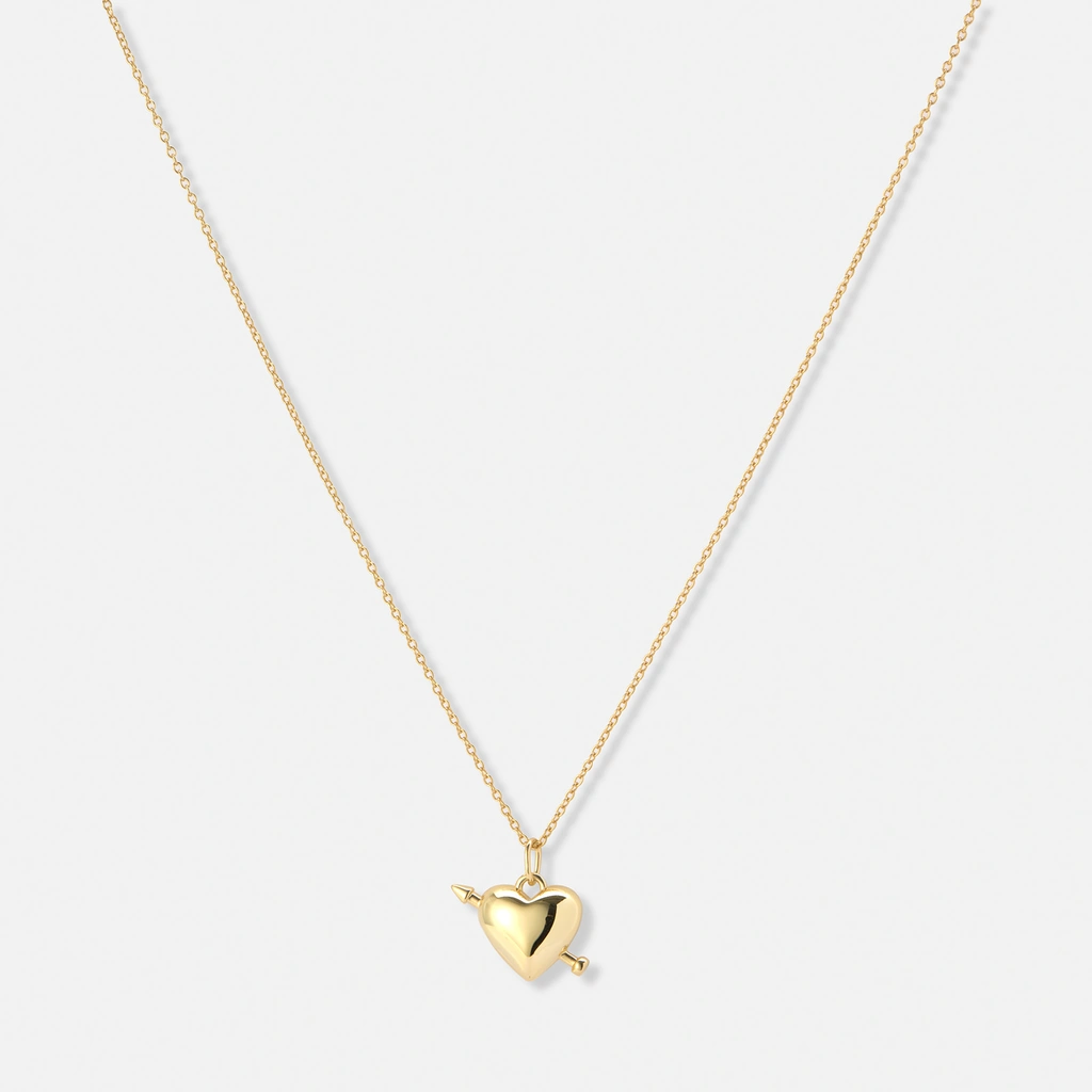 Guldpläterat silverhalsband, 17mm hjärta med pil - 42+3cm