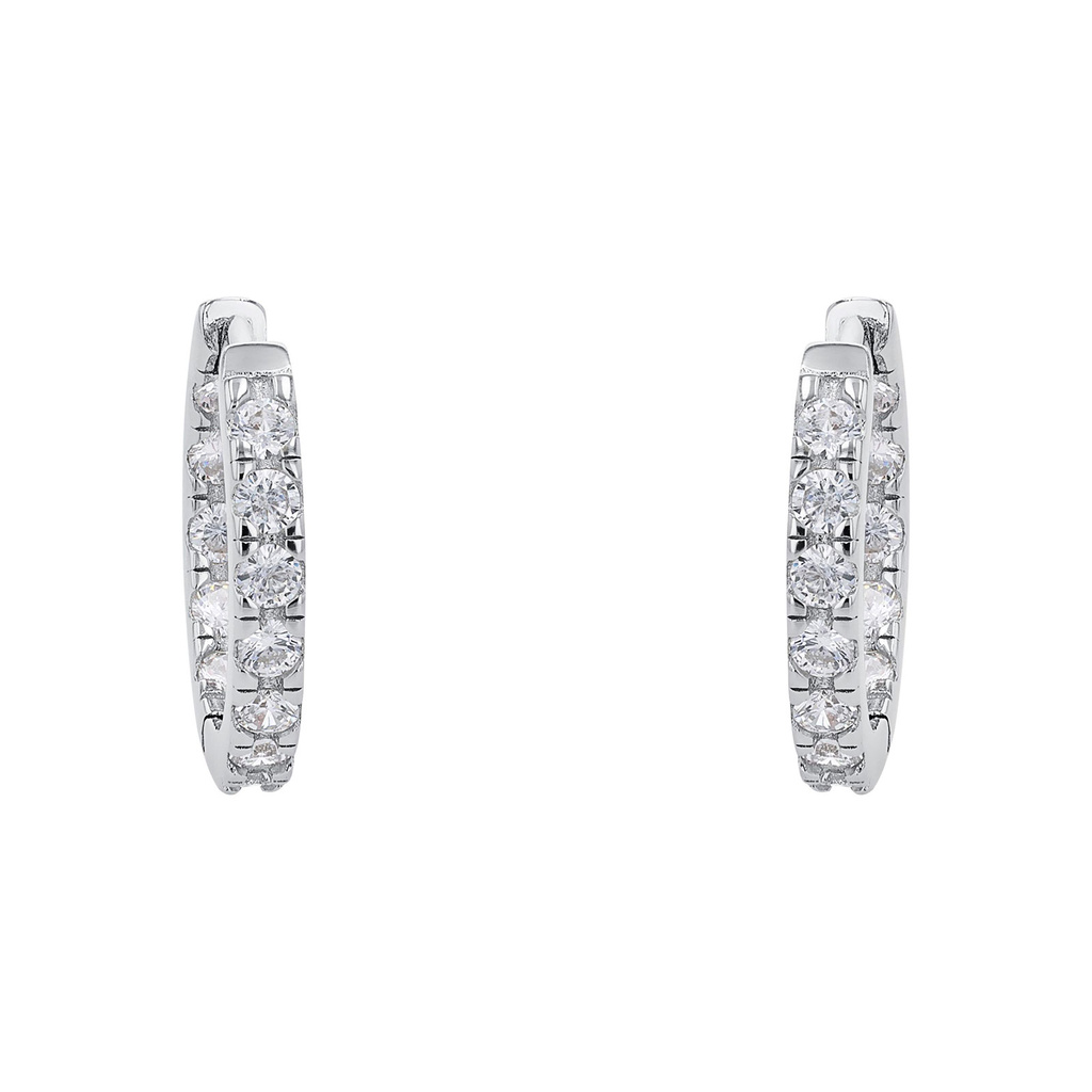 Silverörhängen, creoler med vita stenar - 18 mm