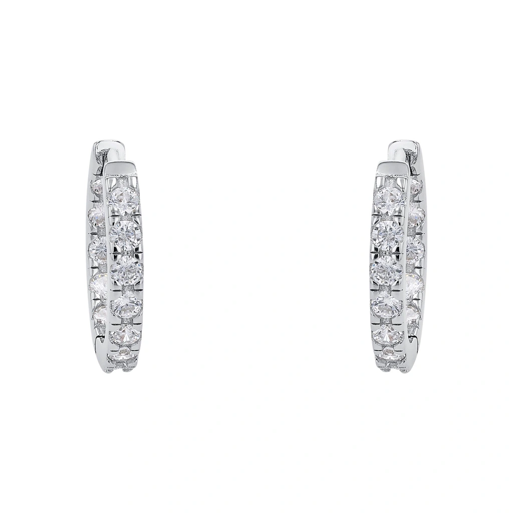 Silverörhängen, creoler med vita stenar - 18 mm