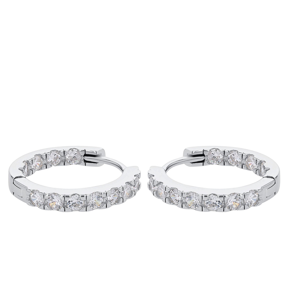 Silverörhängen, creoler med vita stenar - 18 mm