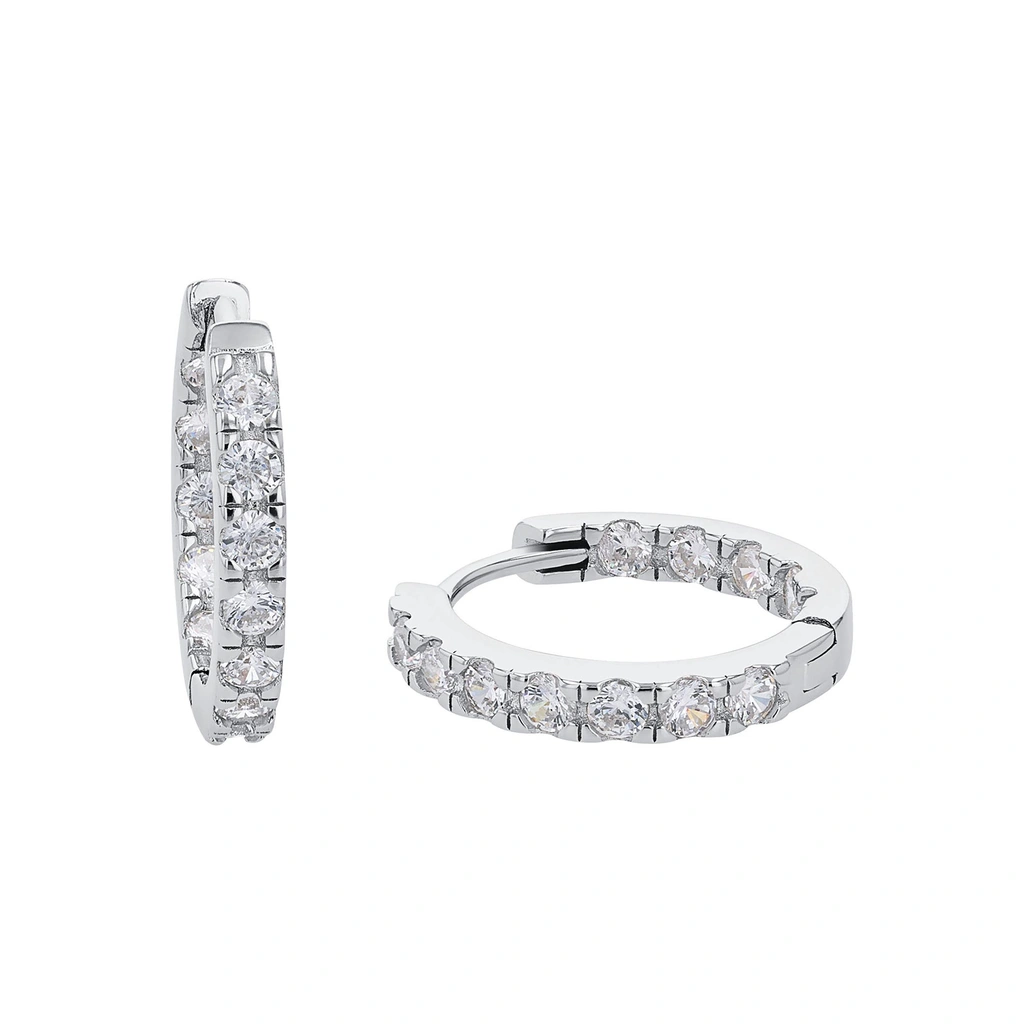 Silverörhängen, creoler med vita stenar - 18 mm