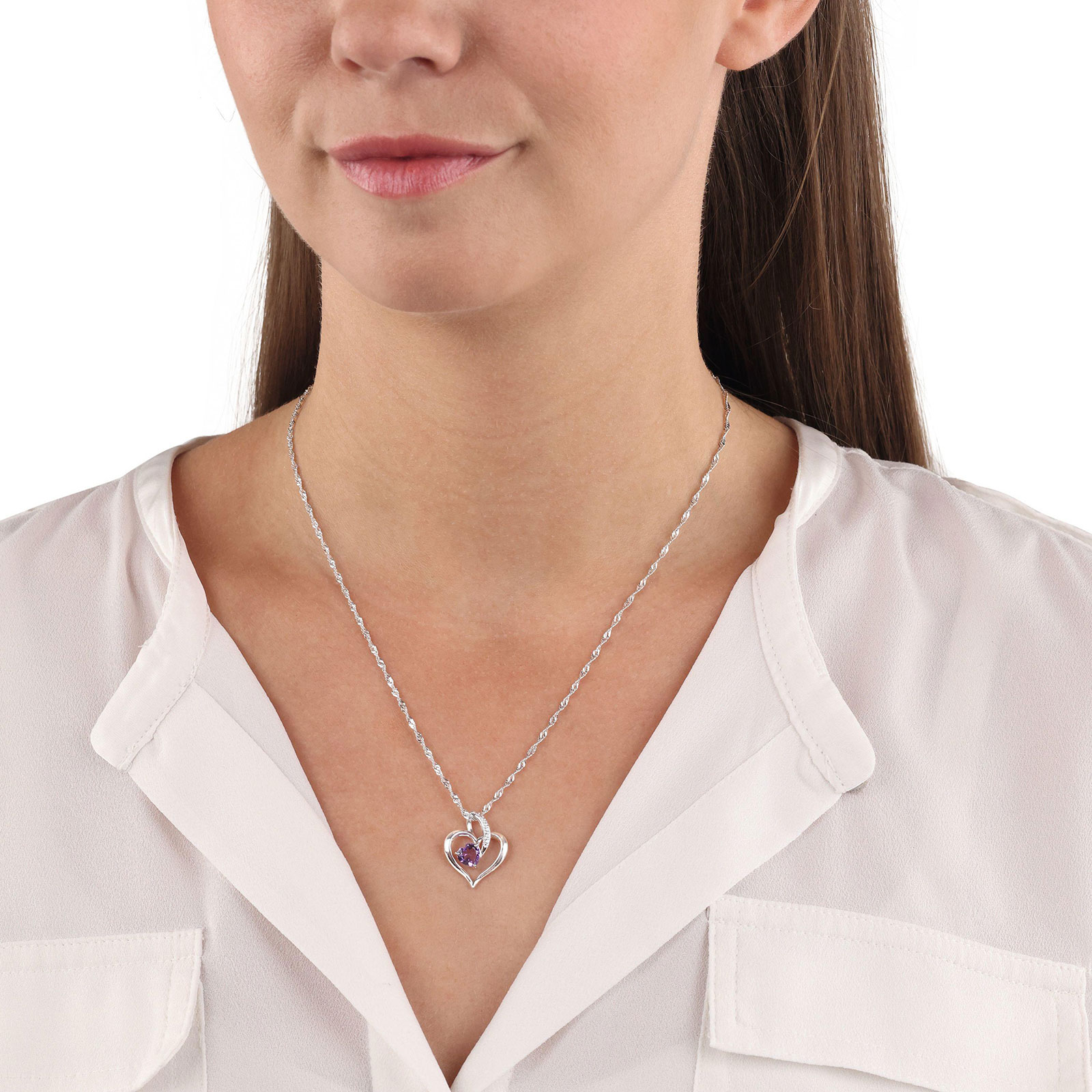 Halsband 925 Sterling Silver - Hjärtan & Lila Zirkonia