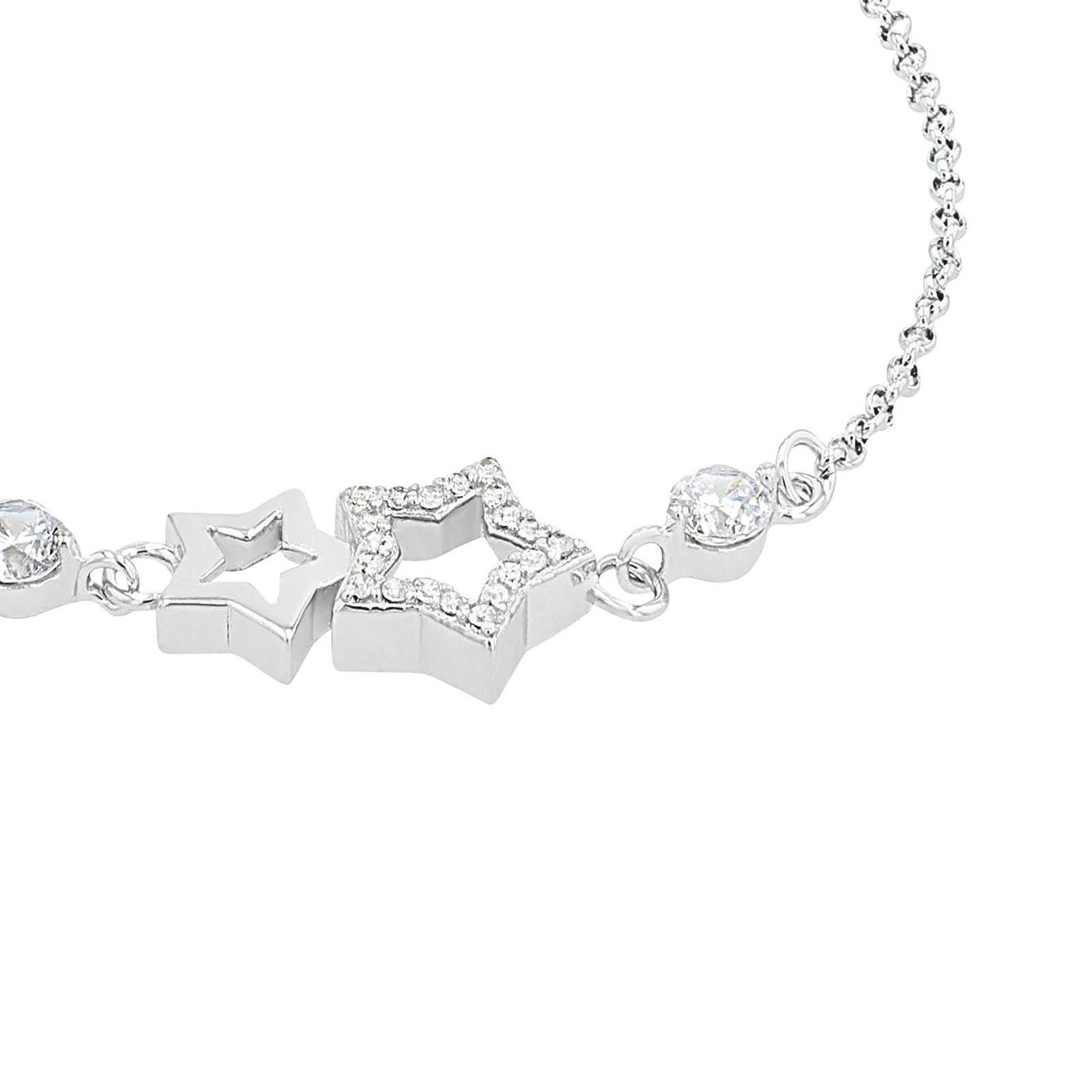 Silverarmband, ankarlänk med hängande stjärnor - 17–19 cm