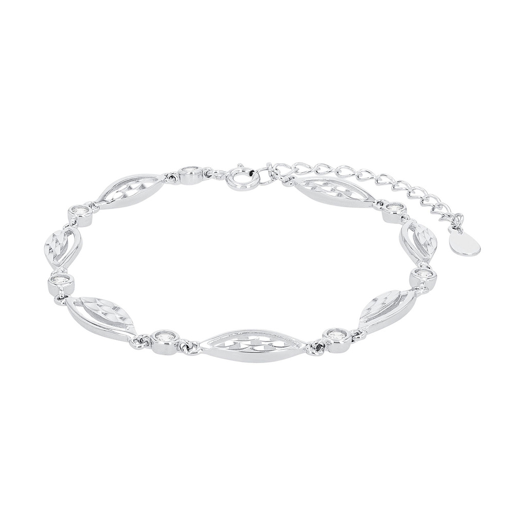 Silverarmband, länk med fasetterade ovaler och stenar - 16–20 cm