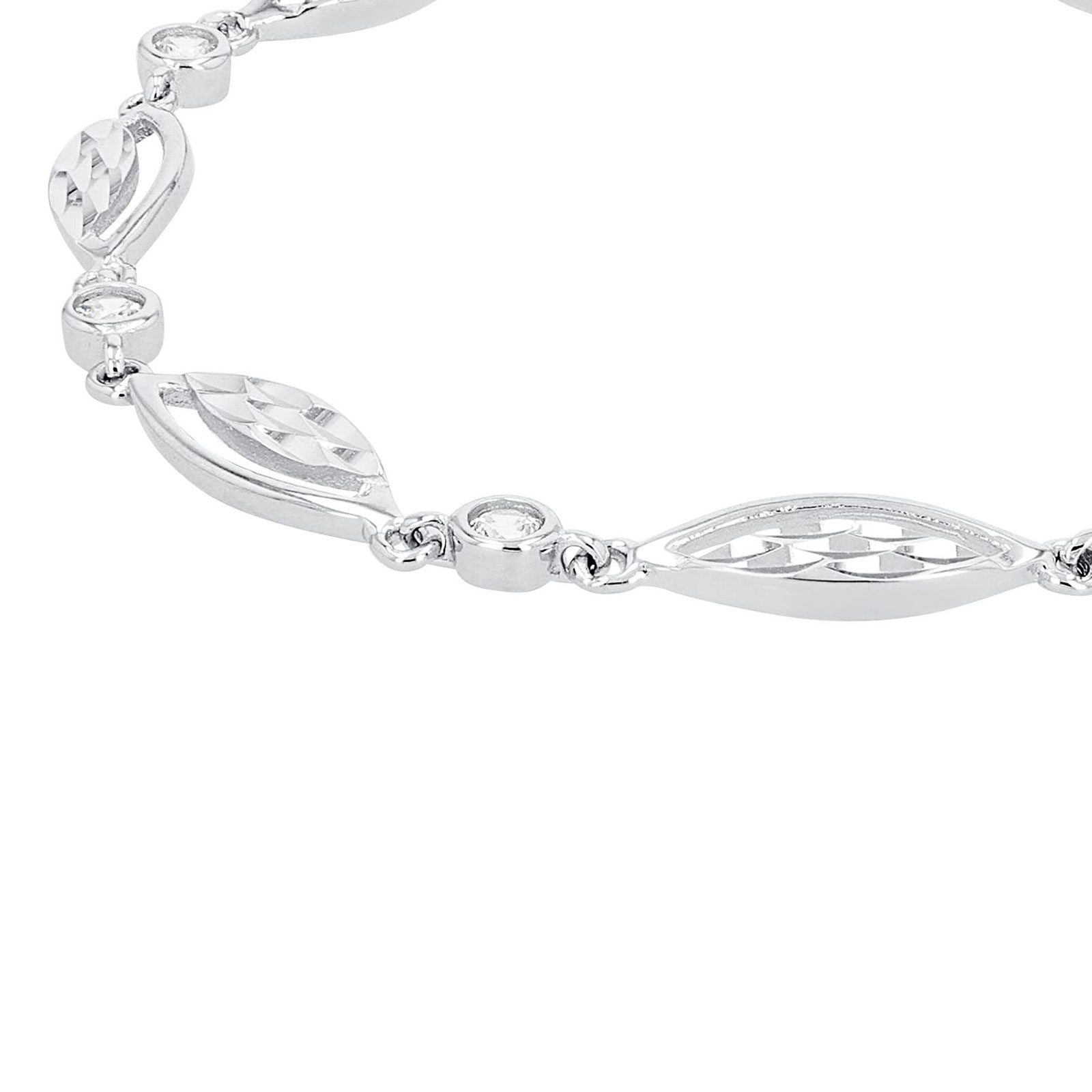 Silverarmband, länk med fasetterade ovaler och stenar - 16–20 cm