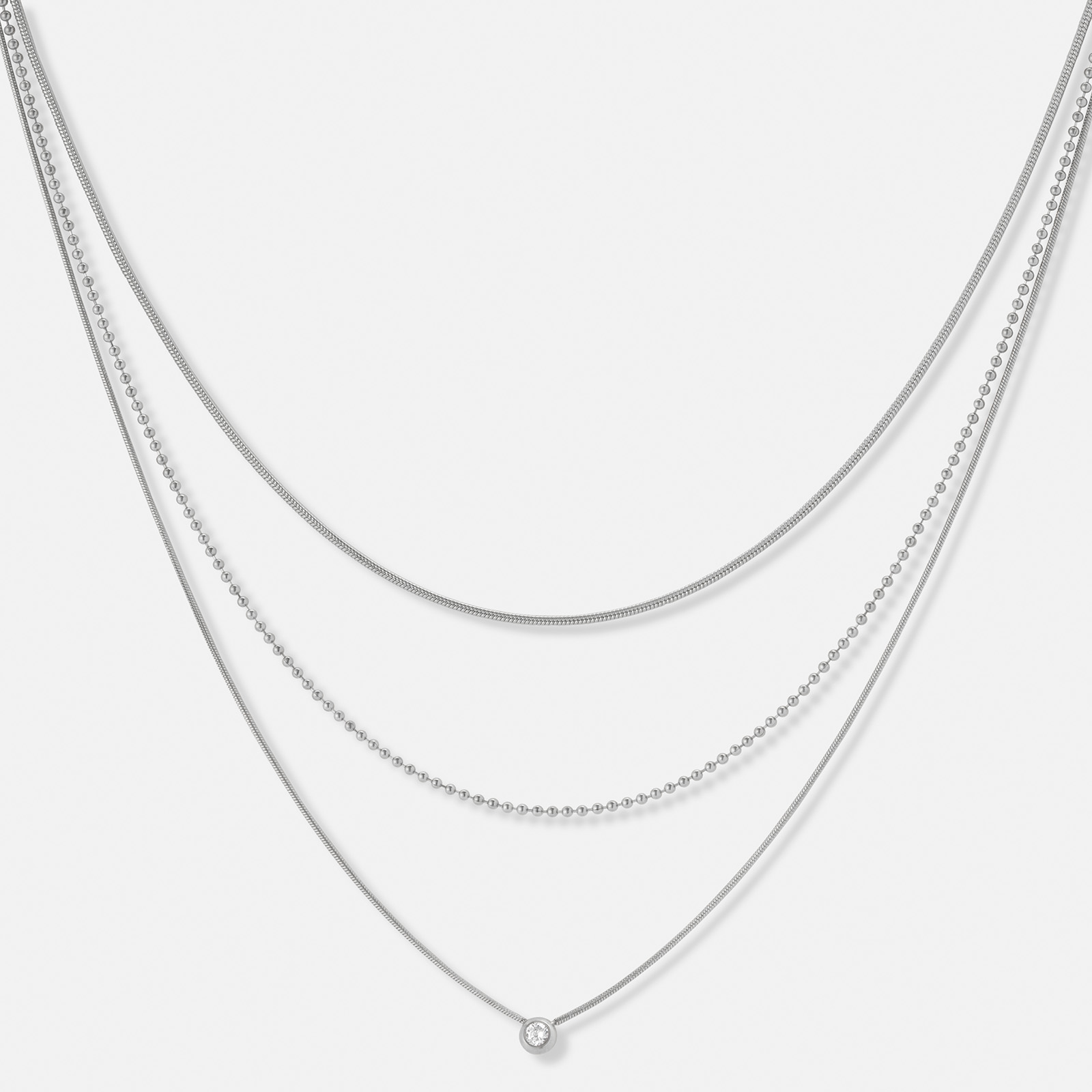 3-radigt stålhalsband med Kubisk Zirkonia - 35,5+5cm