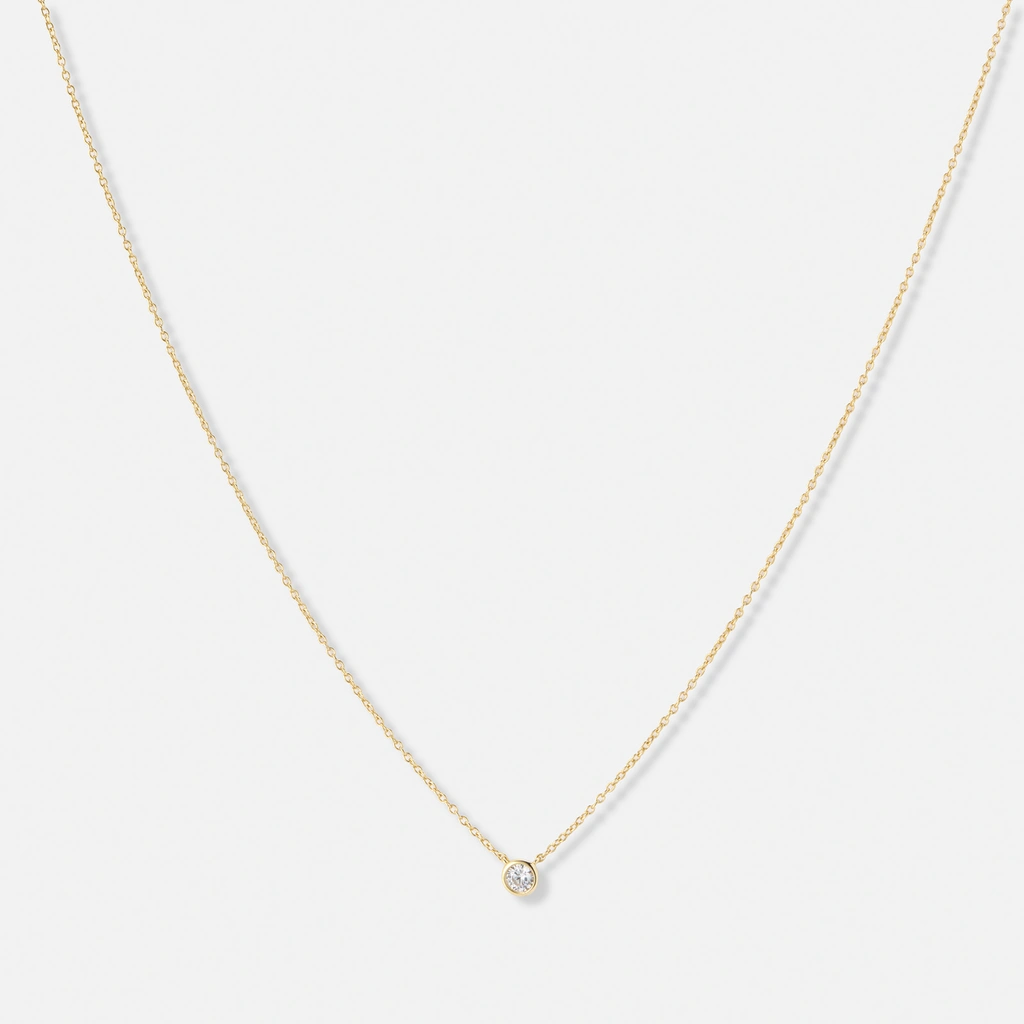 Guldpläterat silverhalsband, solitär vit Kubisk Zirkonia - 42+3cm