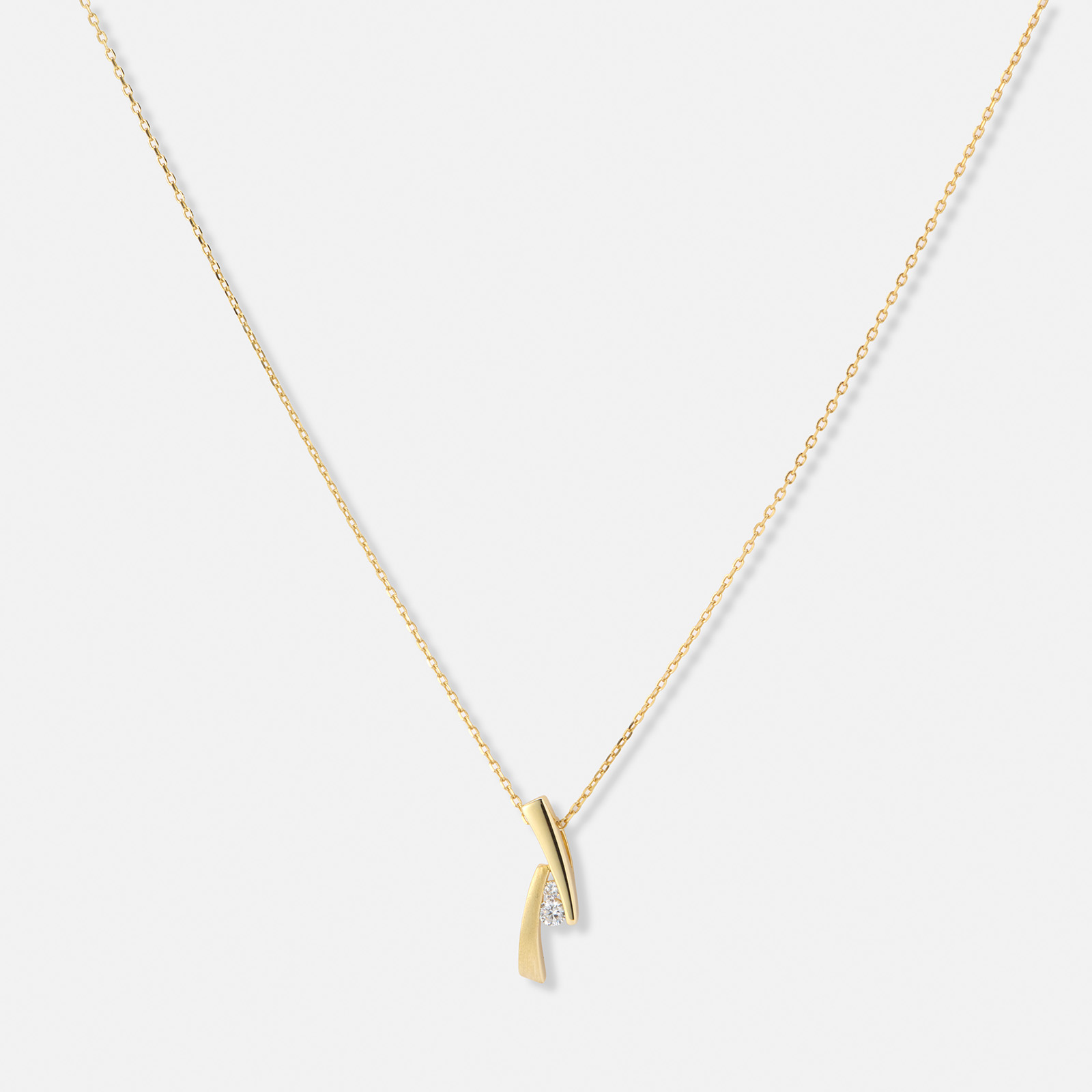 Guldpläterat silverhalsband, matt & blankt hänge med vita stenar - 42+3cm