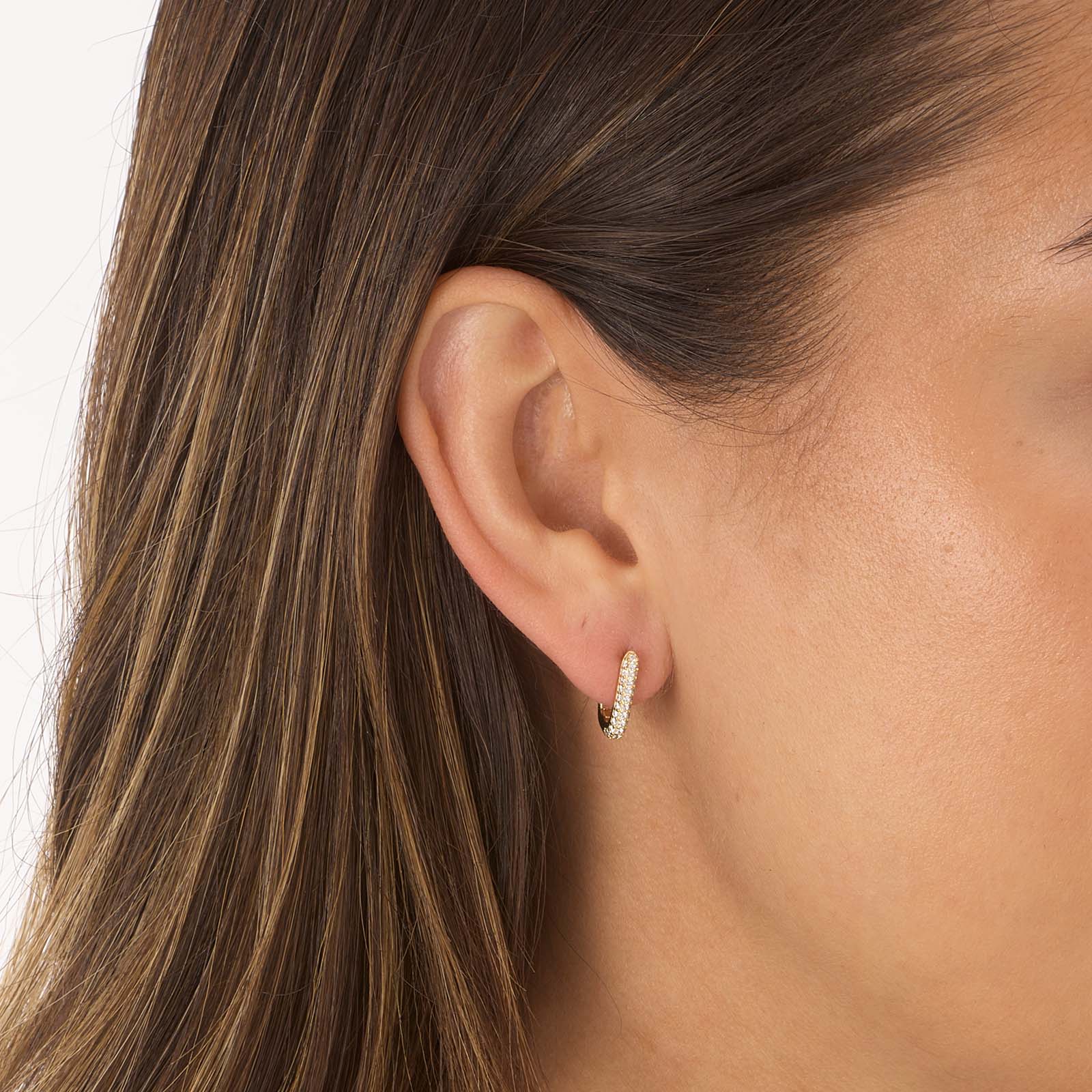 Guldpläterade silverörhängen, rektangulära hoops m stenar - 10x14mm