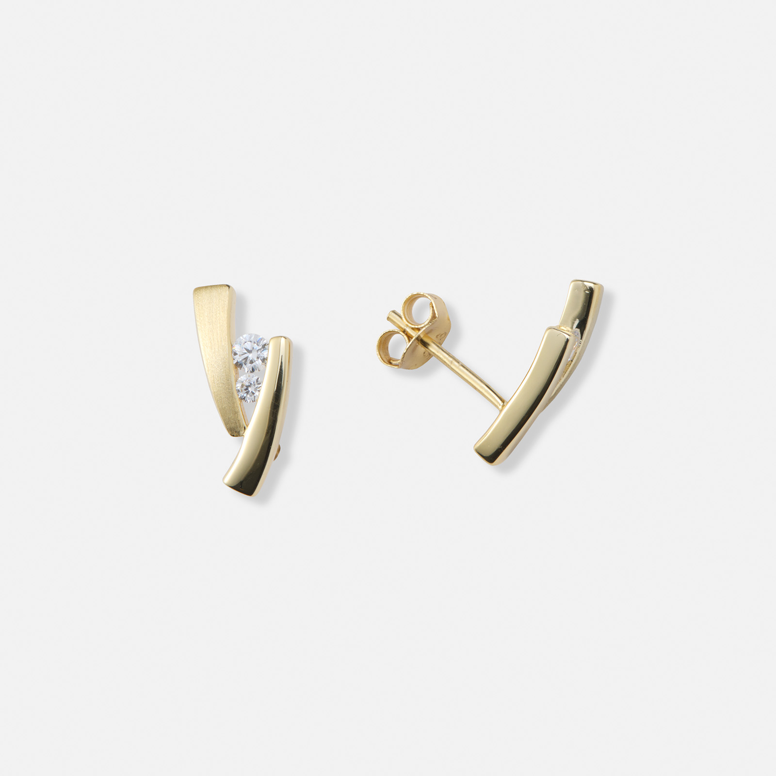 Guldpläterade silverörhängen, studs matt & blank, 2 stenar