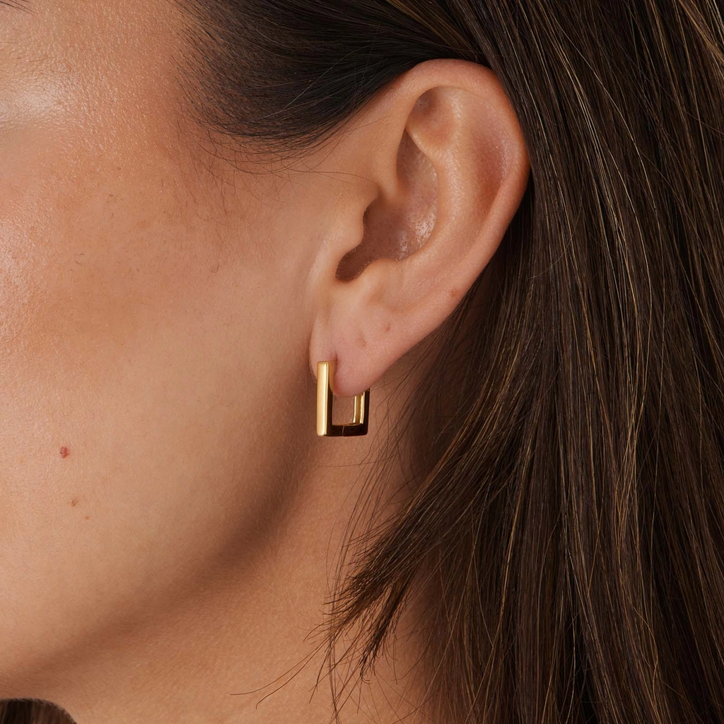 Guldpläterade silverörhängen, fyrkantiga hoops - 14mm