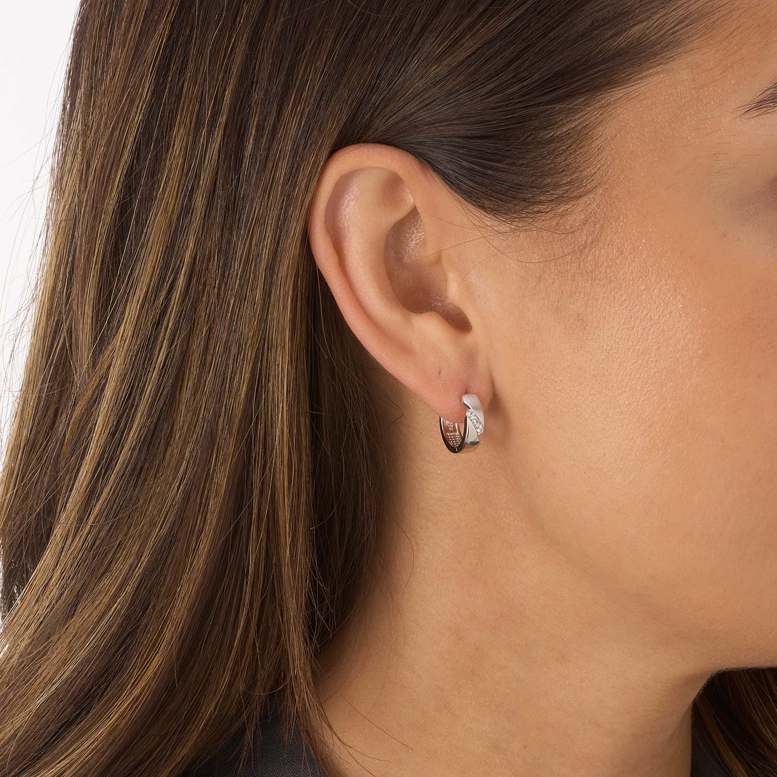 Silverörhängen, hoops matt & blank, 3 stenar