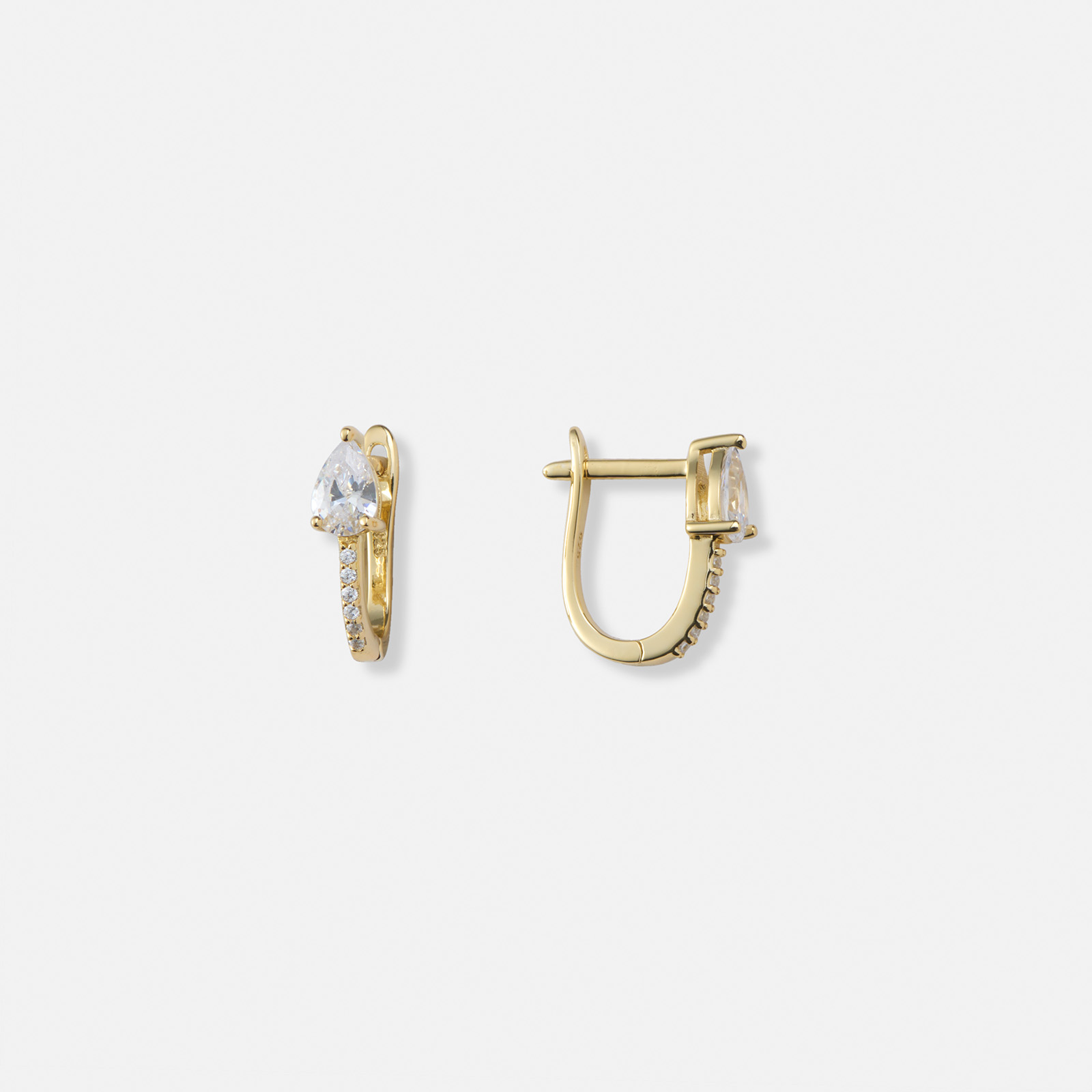 Guldpläterade silverörhängen, droppformade Kubisk Zirkonia - 12mm