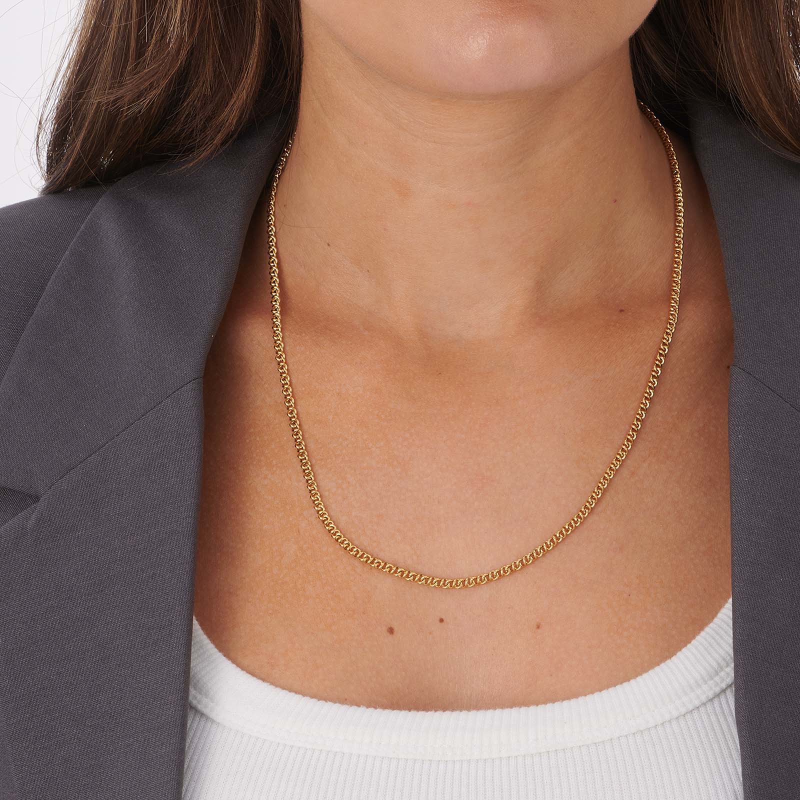 Guldpläterat stålhalsband 3mm pansarkedja - 50+5cm