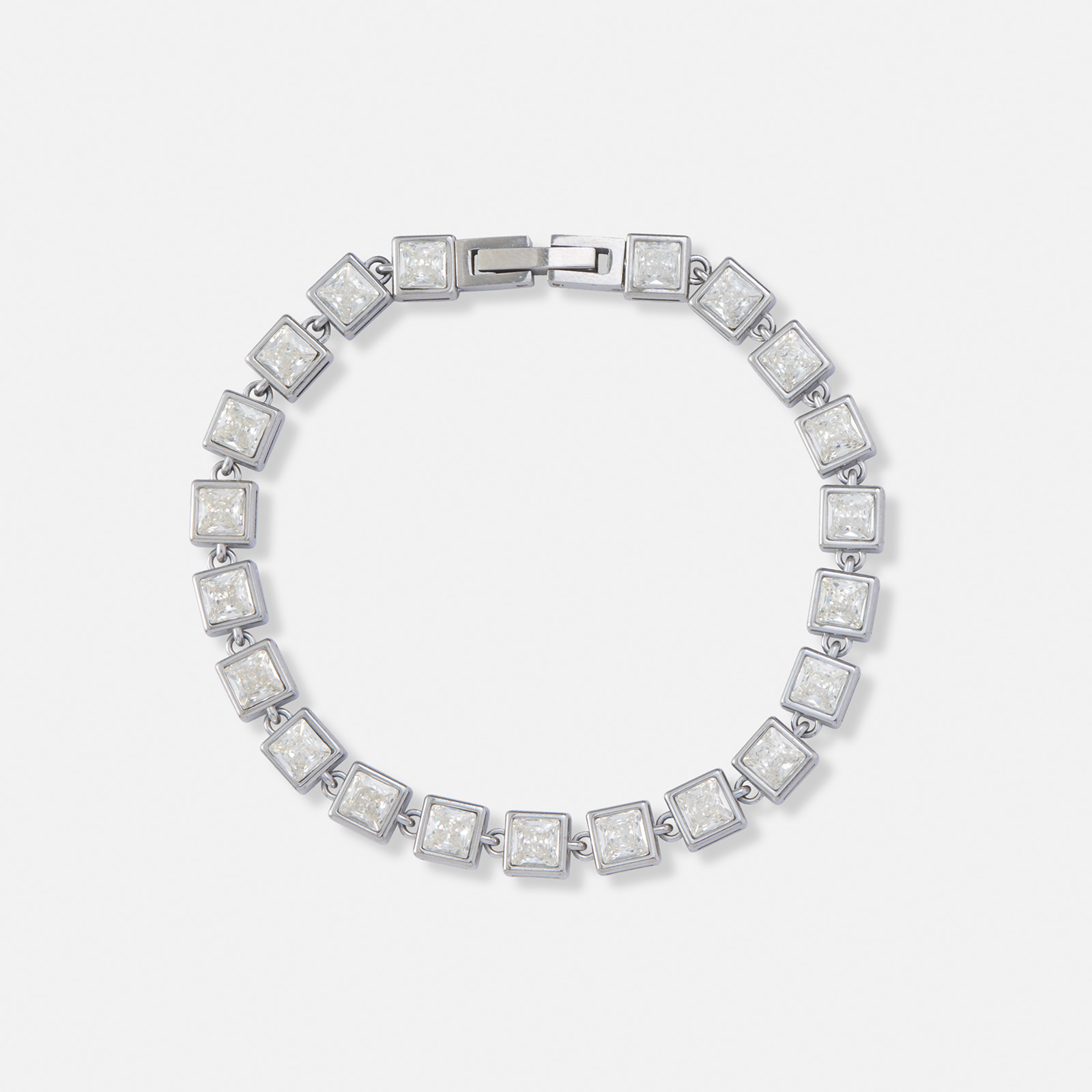 Stålarmband med kvadratiska Kubisk Zirkonia - 17,5cm