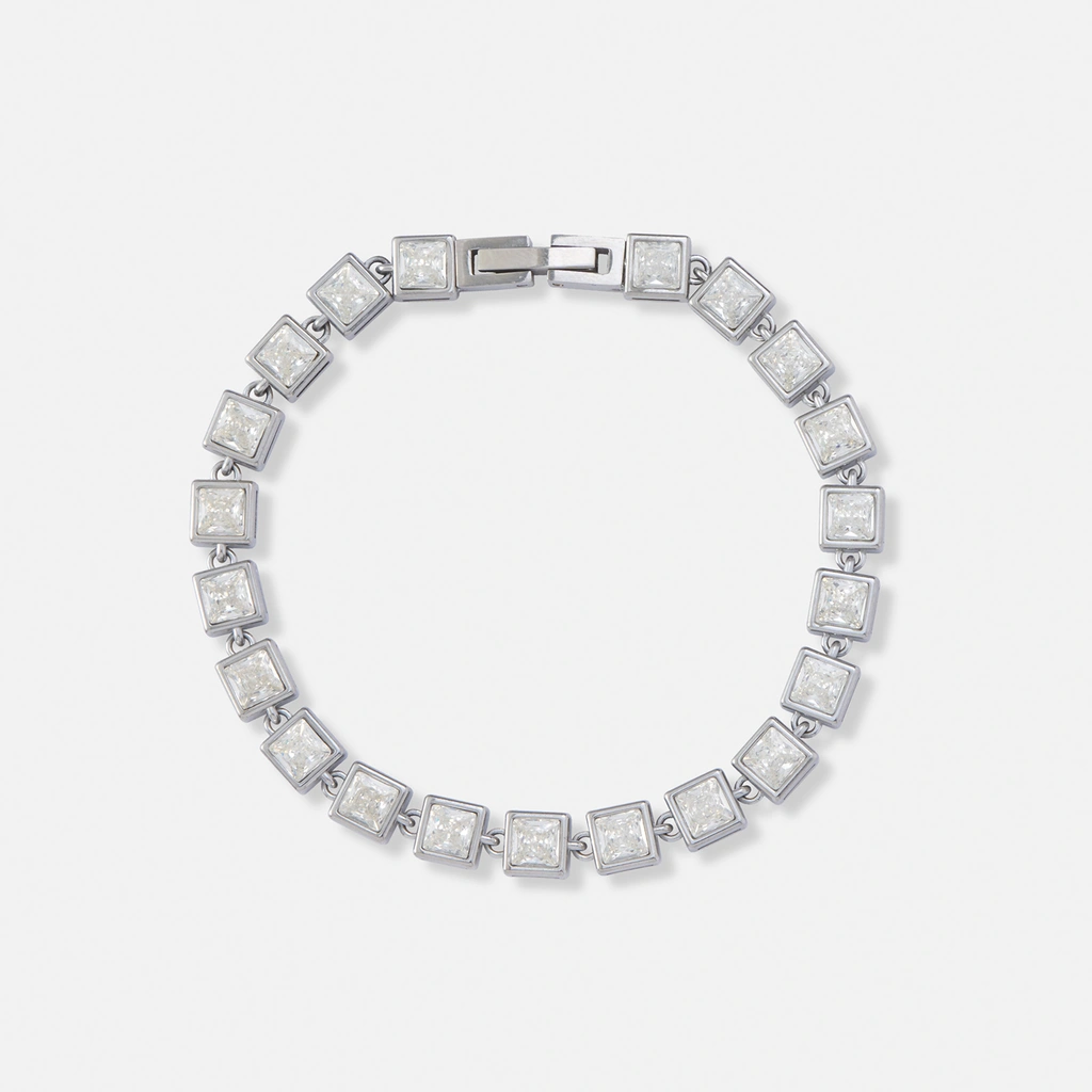 Stålarmband med kvadratiska Kubisk Zirkonia - 17,5cm