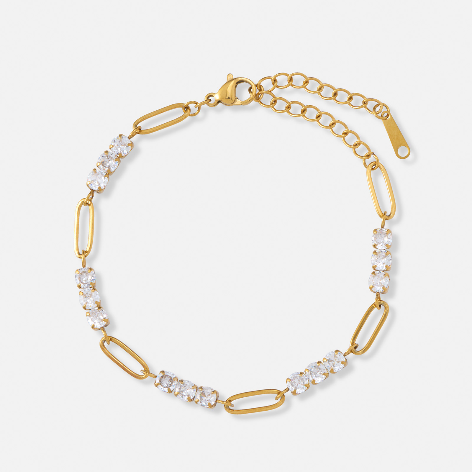 Guldpläterat stålarmband med öglor och Kubisk Zirkonia - 16,5+3cm