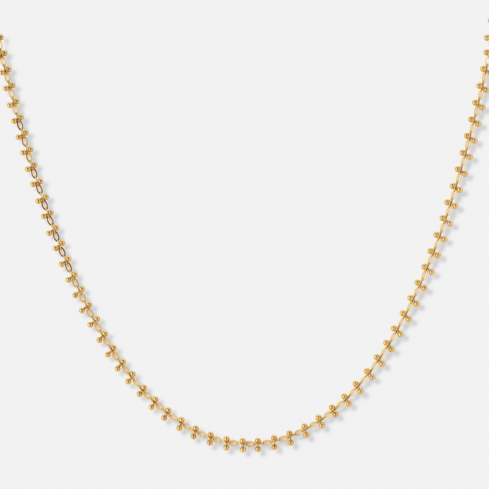 Guldpläterat stålhalsband, länk med kulor - 40+5cm