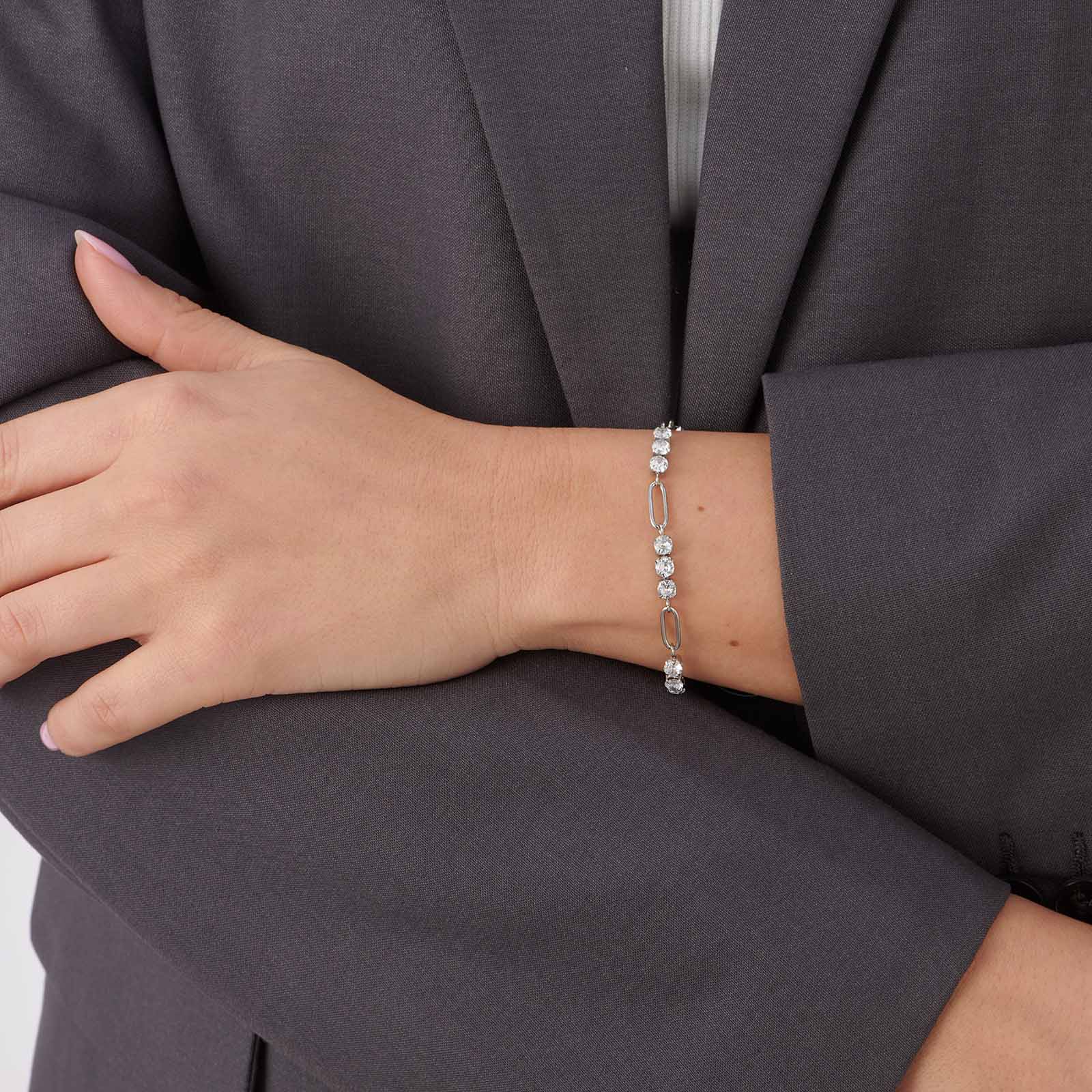 Stålarmband med öglor och Kubisk Zirkonia - 16,5+3cm