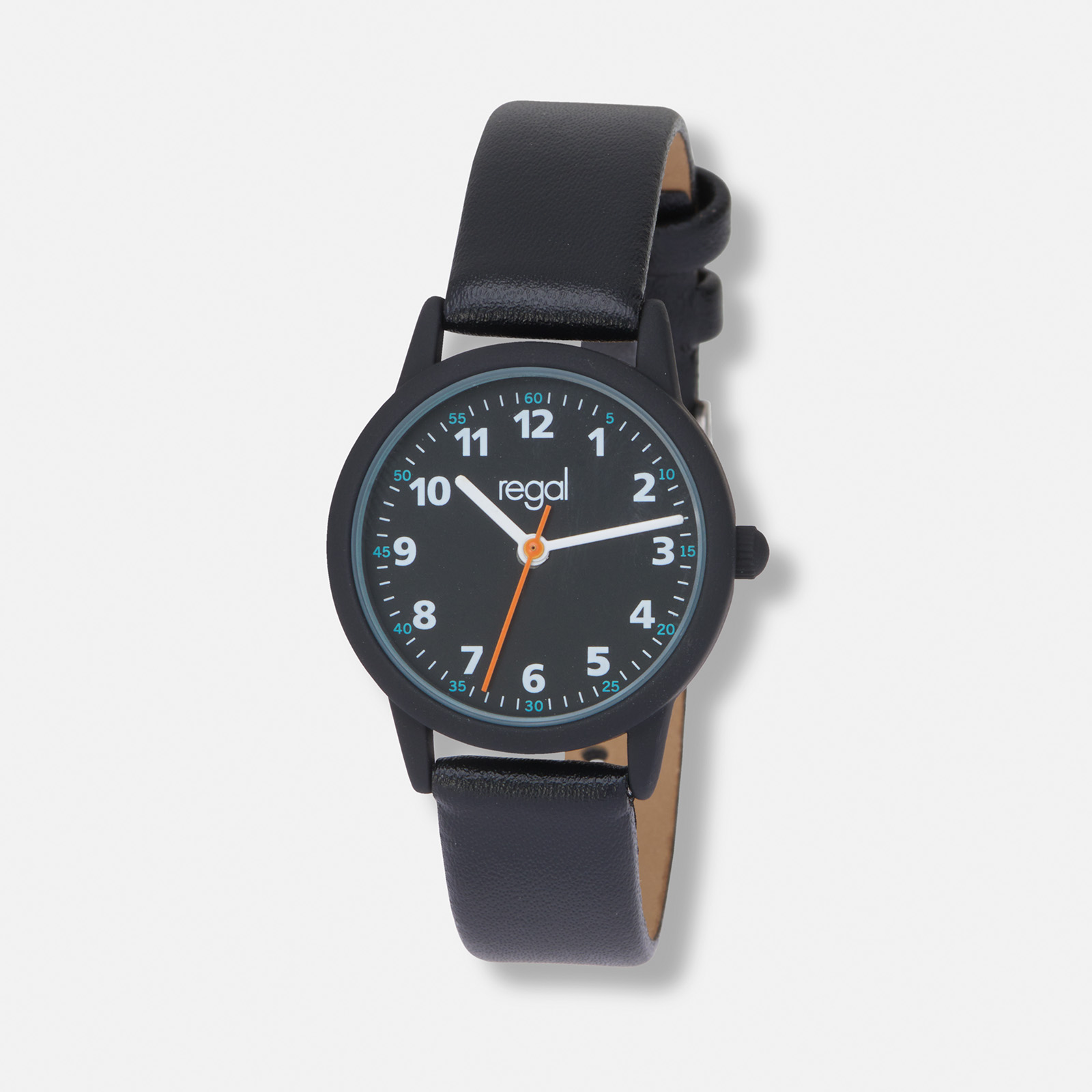 Regal barnklocka, svart tavla & band - 28mm