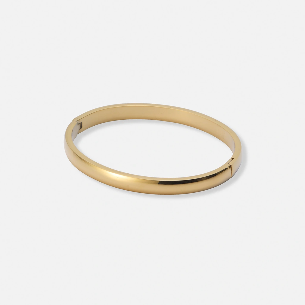 Guldpläterat stålarmband, slät bangle - 6mm bred