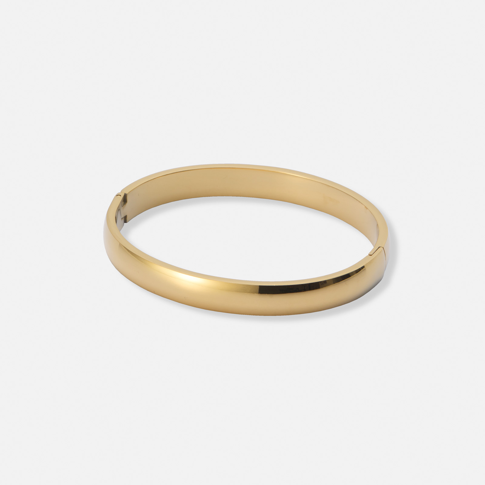 Guldpläterat stålarmband, slät bangle - 8mm bred