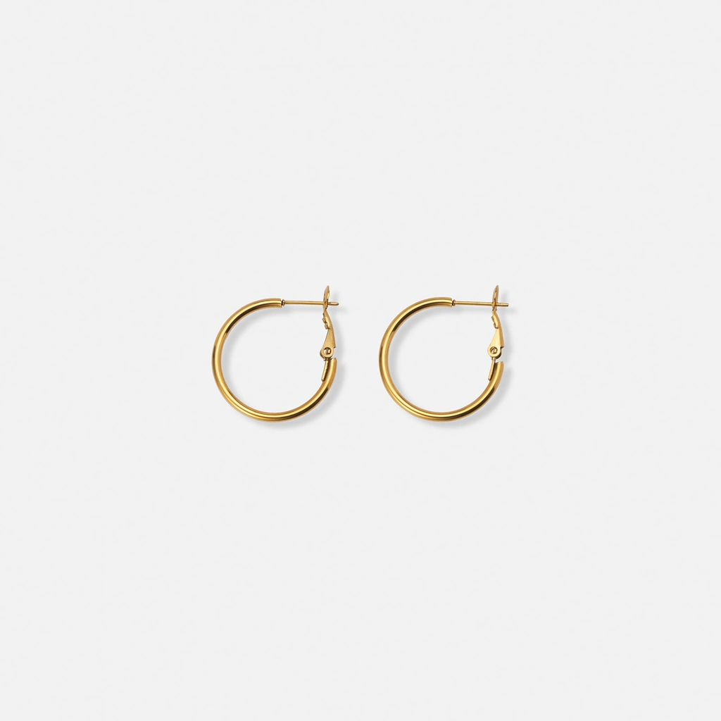 Guldpläterade stålörhängen, runda hoops - 25mm