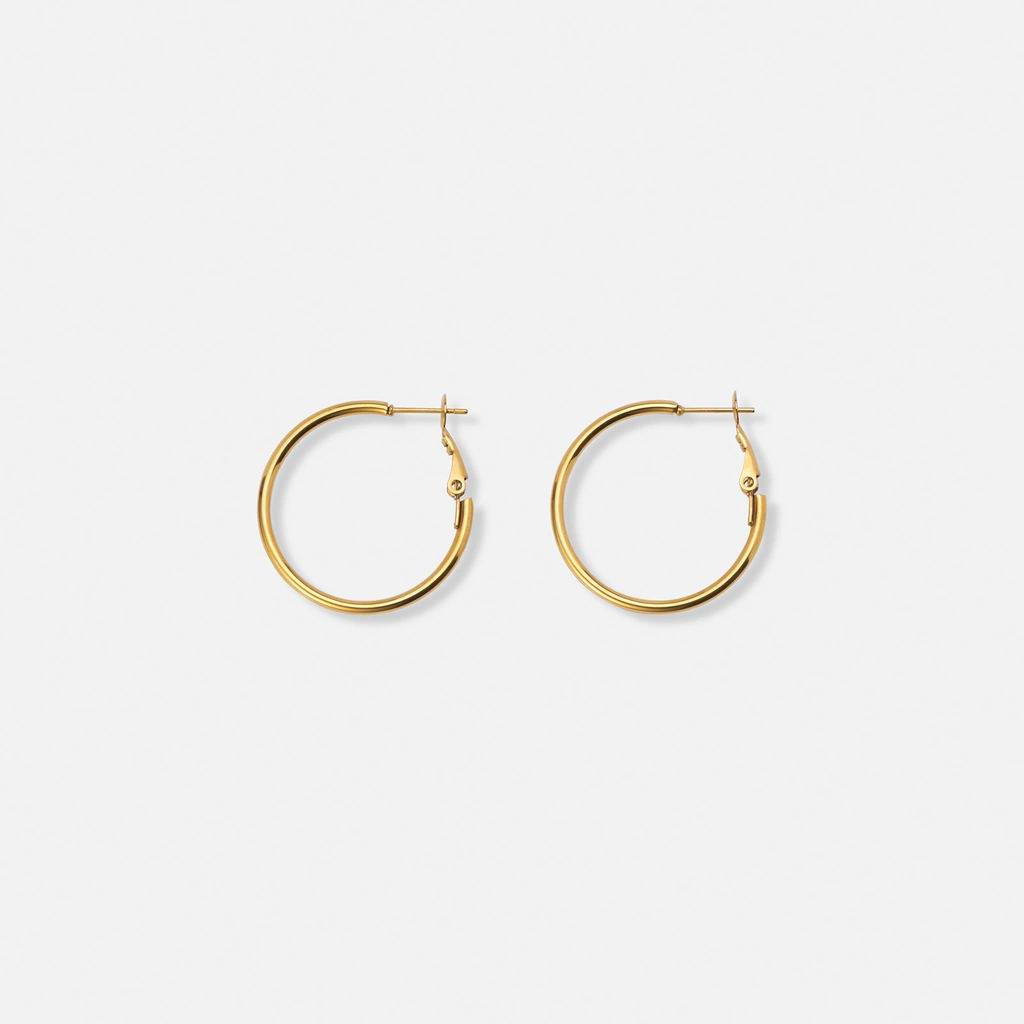 Guldpläterade stålörhängen, runda hoops - 30mm
